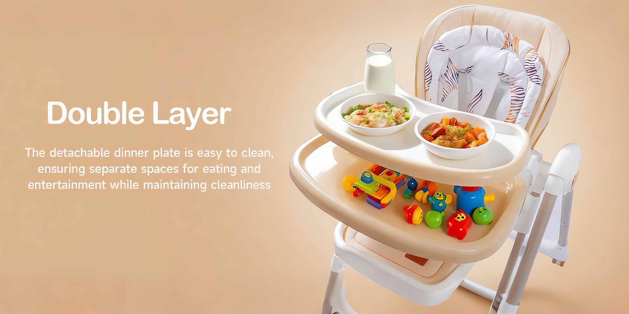 Baby High Chair | 5-Level Adjustable Foldable High Chair with Wheels & Double Trays | 4-Position Reclining Seat & 3-Stage Footrest | Safe Feeding Chair for Infants 6M-3 Years