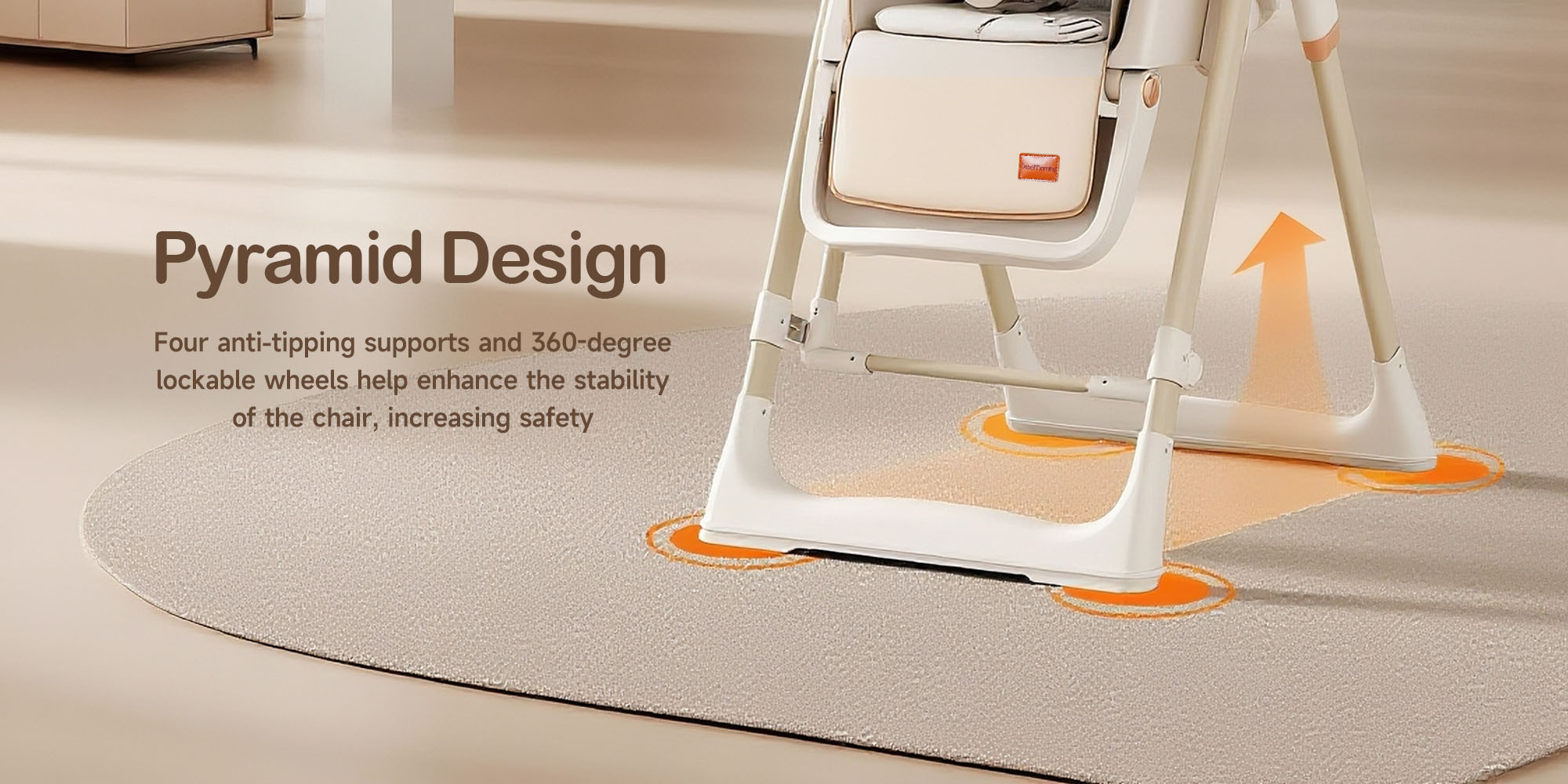 Baby High Chair | 5-Level Adjustable Foldable High Chair with Wheels & Double Trays | 4-Position Reclining Seat & 3-Stage Footrest | Safe Feeding Chair for Infants 6M-3 Years