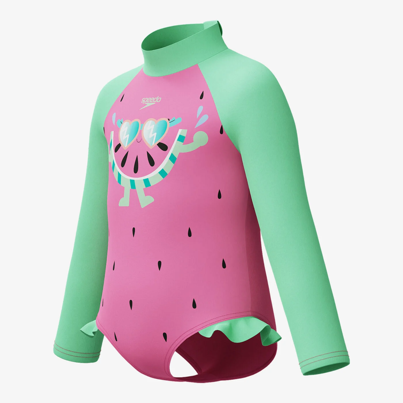 Kids' Digital Long Sleeve Frill One-Piece Swimsuit