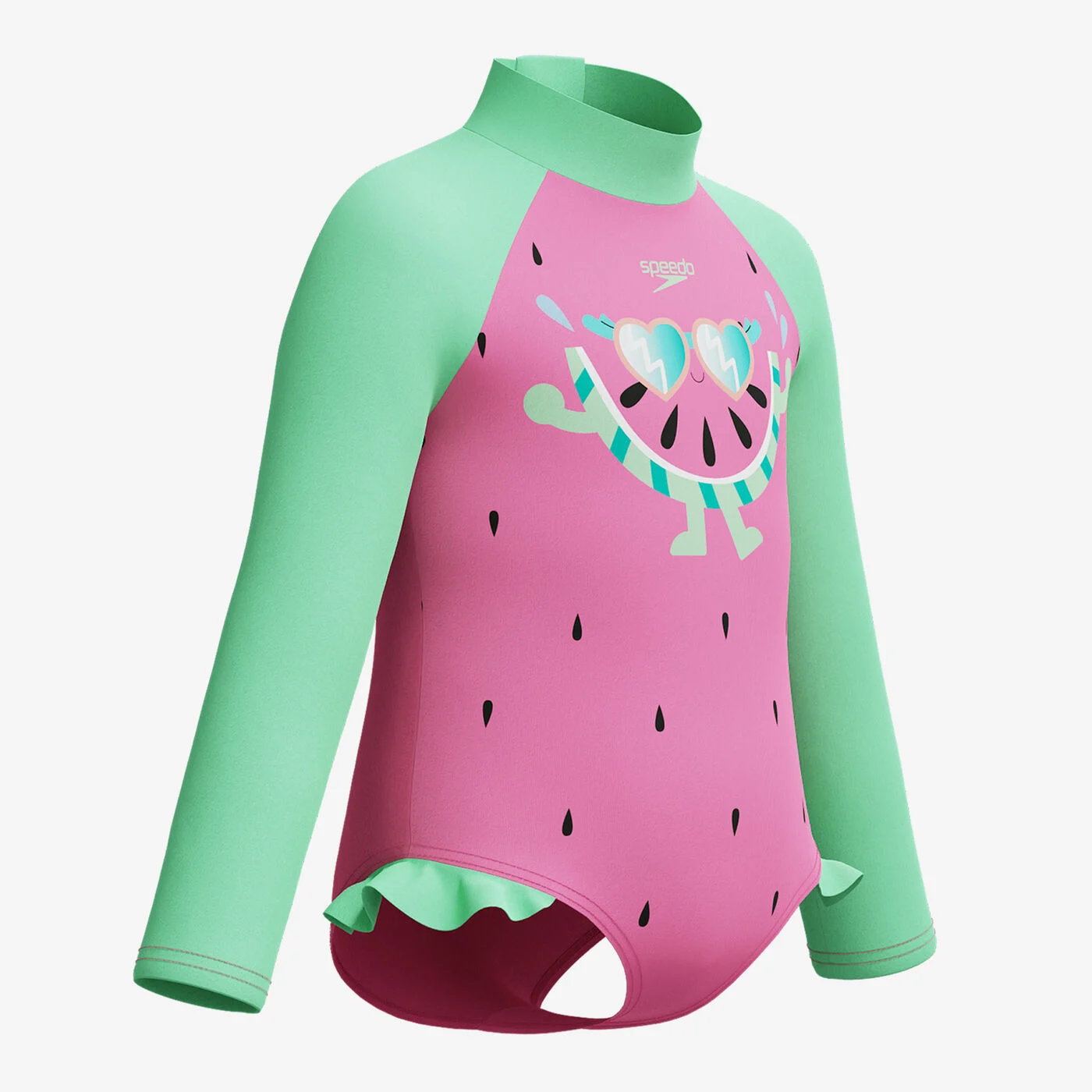 Kids' Digital Long Sleeve Frill One-Piece Swimsuit