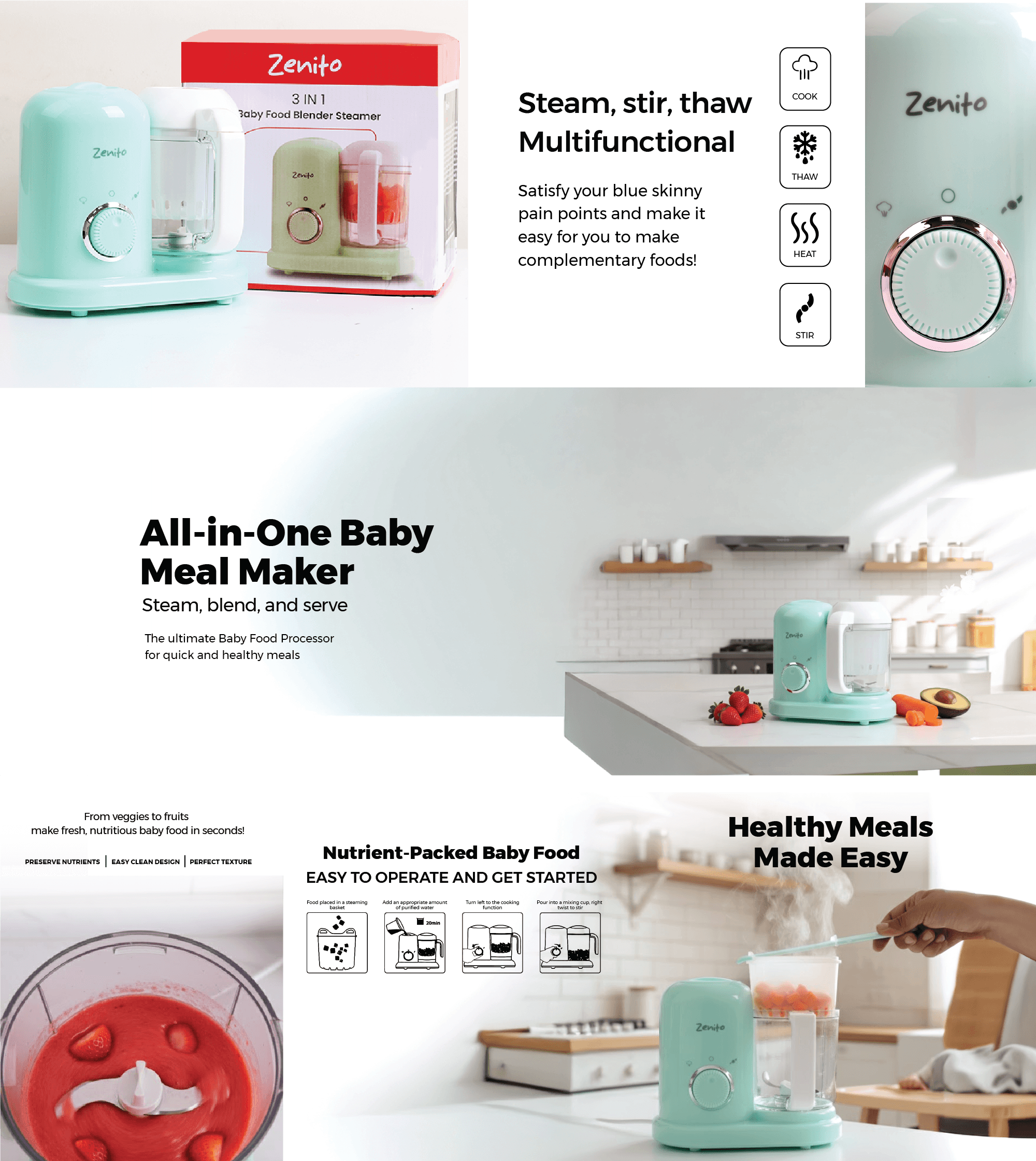 Zenito Baby Electric Steamer & Blender - All-in-One Food Maker