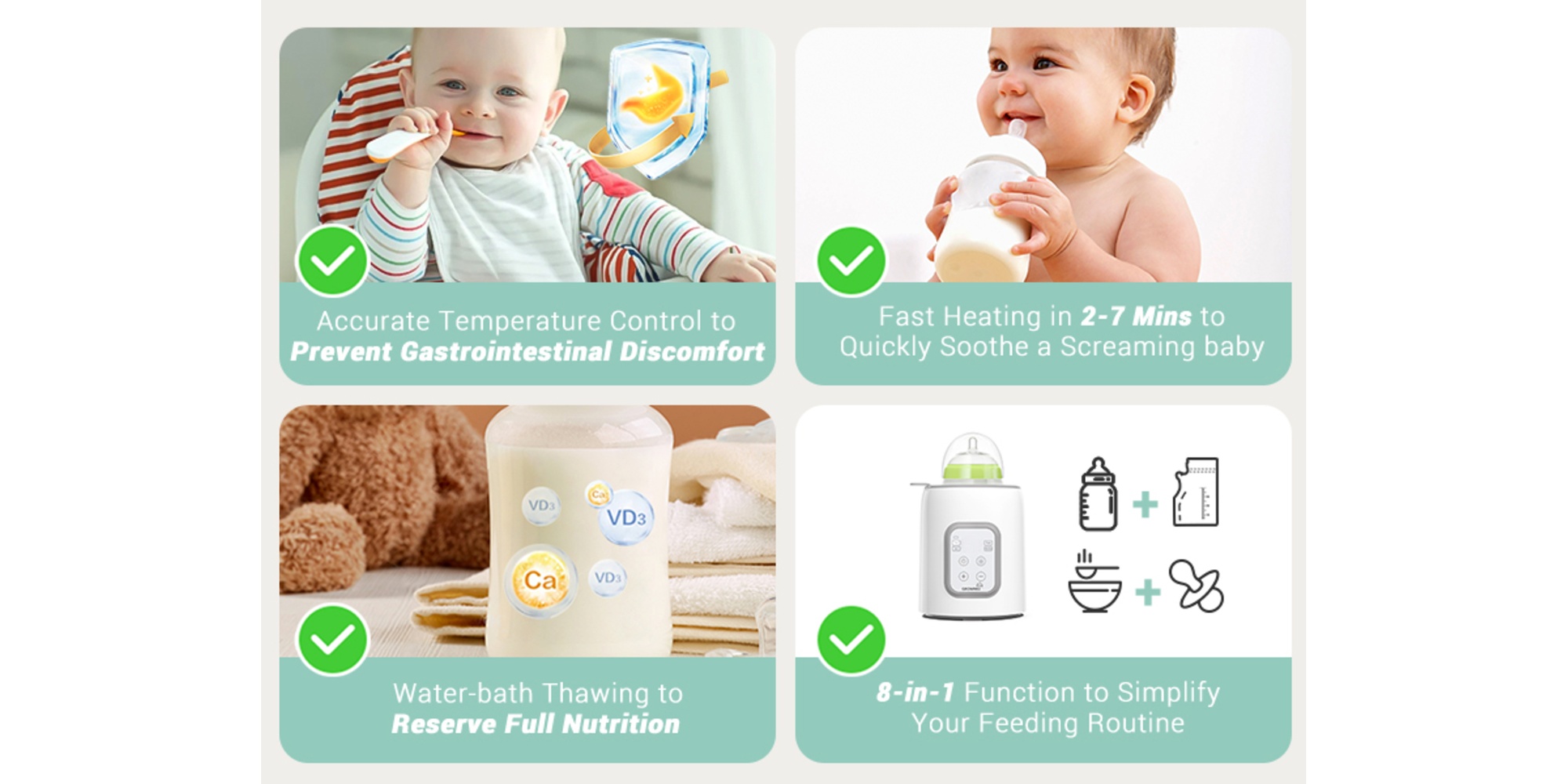 8-in-1 Fast Baby Milk Warmer with Timer for Breastmilk or Formula, Accurate Temperature Control, with Defrost, Sterili-zing, Keep, Heat Baby Food Jars Function