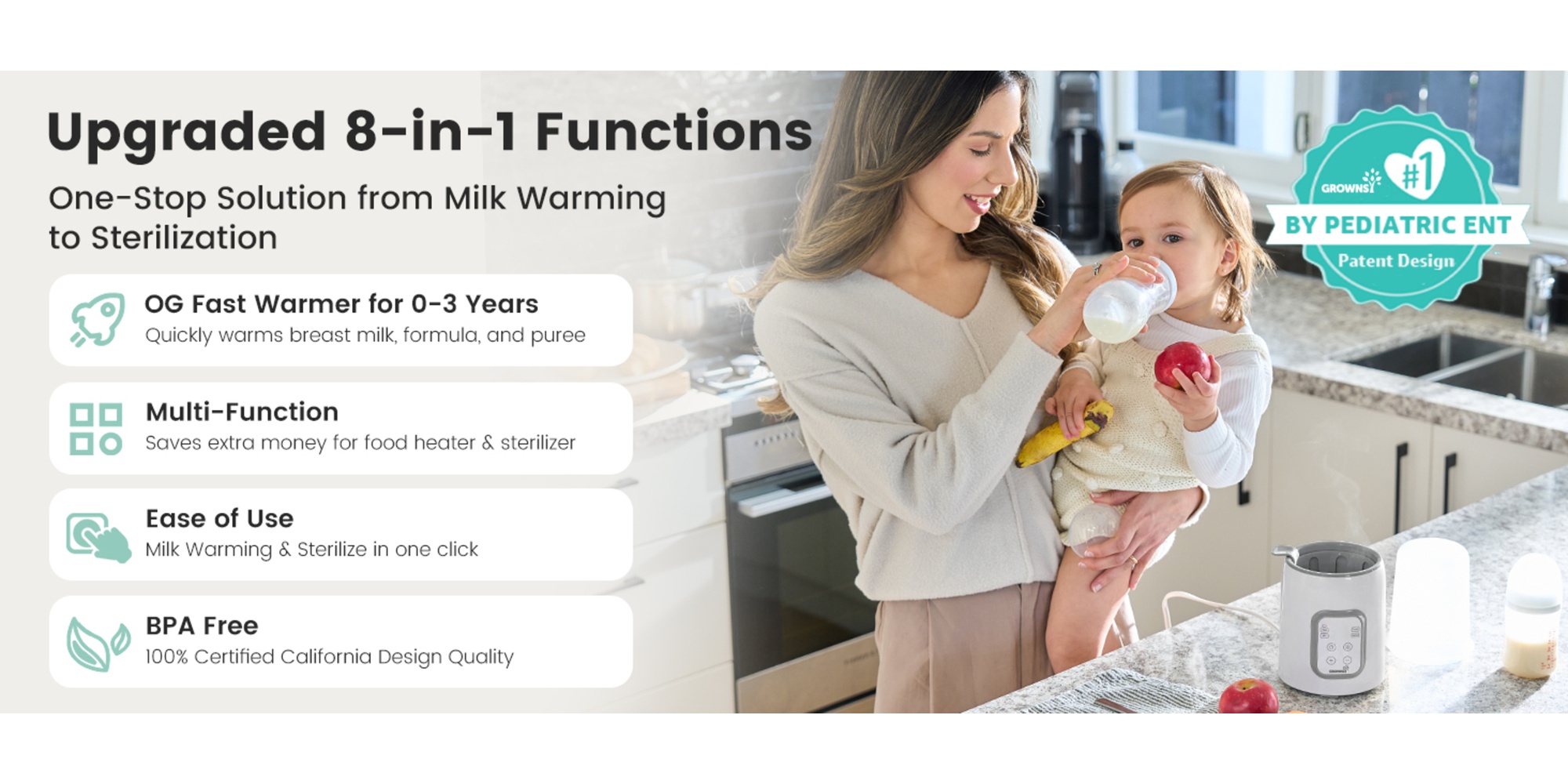 8-in-1 Fast Baby Milk Warmer with Timer for Breastmilk or Formula, Accurate Temperature Control, with Defrost, Sterili-zing, Keep, Heat Baby Food Jars Function