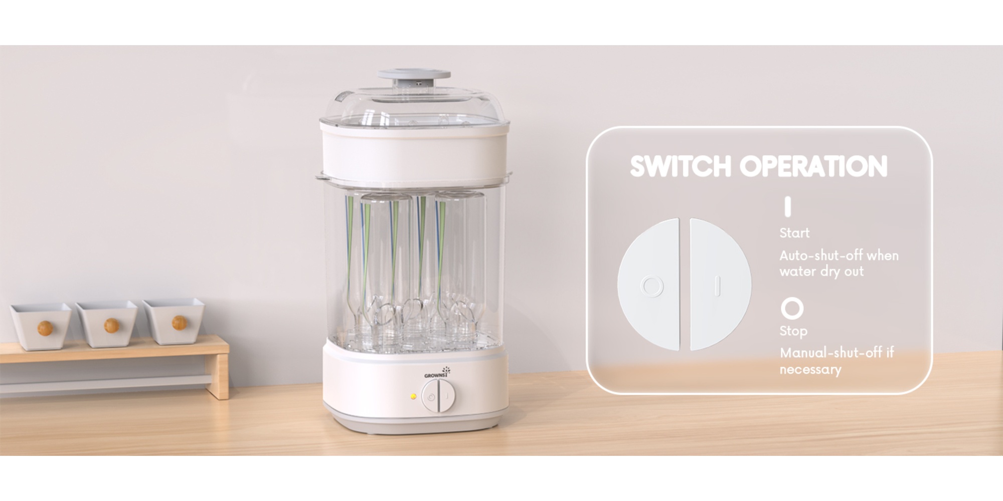 Bottle Sterilizer, Baby Bottle Steam Sterilizer, Electric Baby Bottle Sanitizer with Timer for Baby Bottles, Pacifiers, Pump Parts