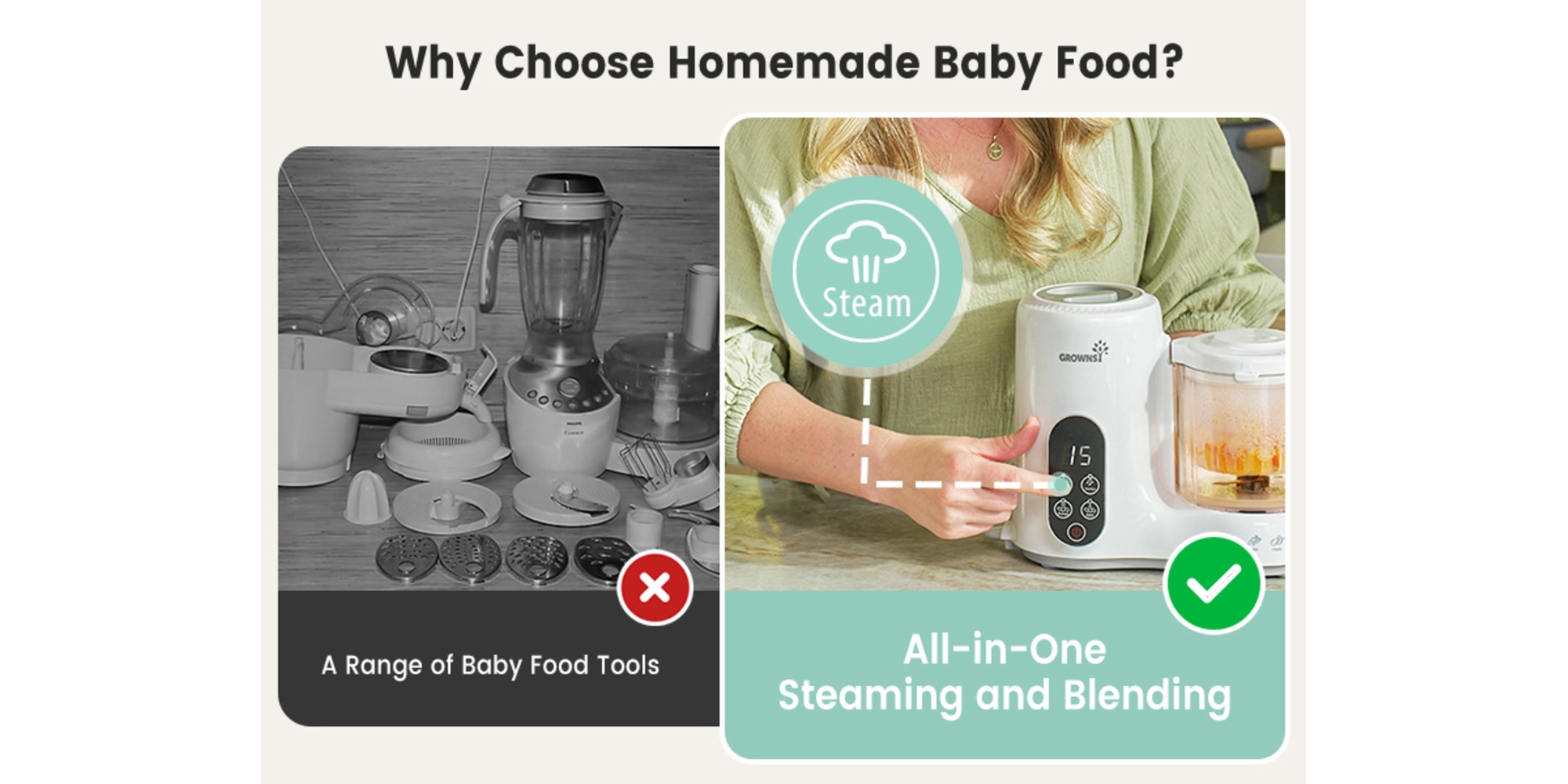 Baby Food Maker with Steam Basket, One Step Baby Food Processor Steamer Puree Blender Grinder Mills Machine, Auto Cooking Grinding and Sterili-zing for Healthy Homemade Baby Food, BPA-Free