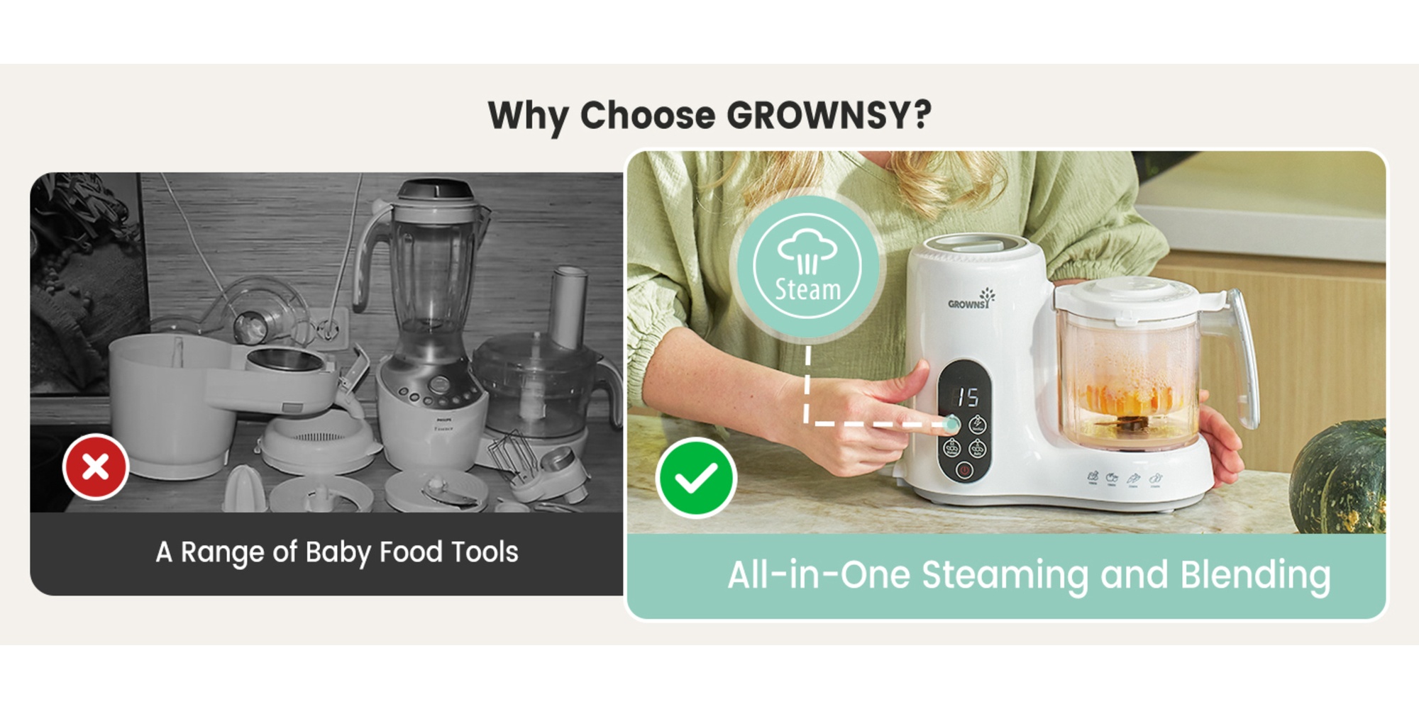 Baby Food Maker with Steam Basket, One Step Baby Food Processor Steamer Puree Blender Grinder Mills Machine, Auto Cooking Grinding and Sterili-zing for Healthy Homemade Baby Food, BPA-Free