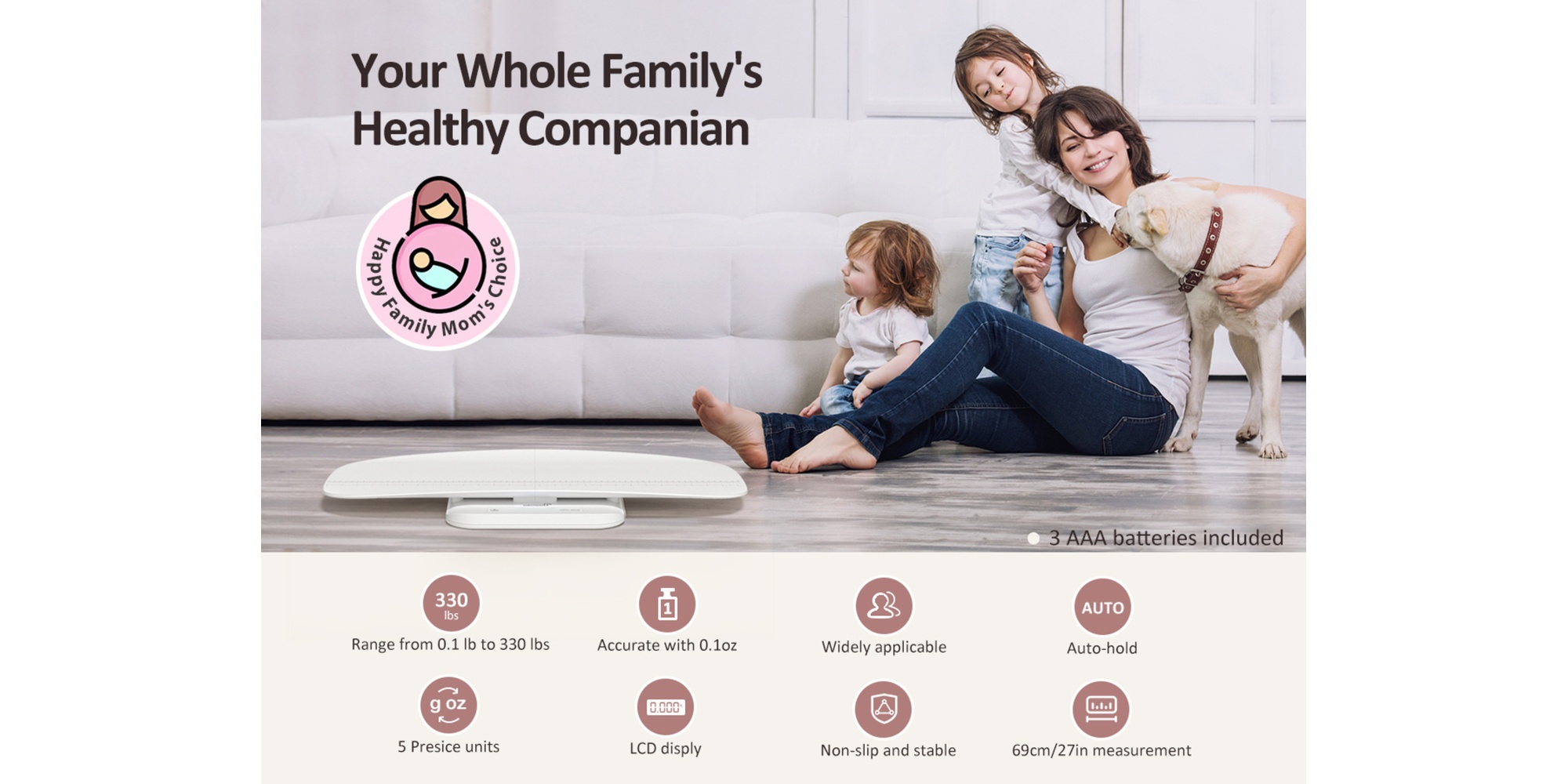 Baby Scale, Multifunctional Baby Weight Scale, Pet Scale for Puppy, Cat, Adult Scale Up to 330lbs, Accurate Digital Scale with Hold Function, 27-inch Height Measurement, 5 Units, LED Screen