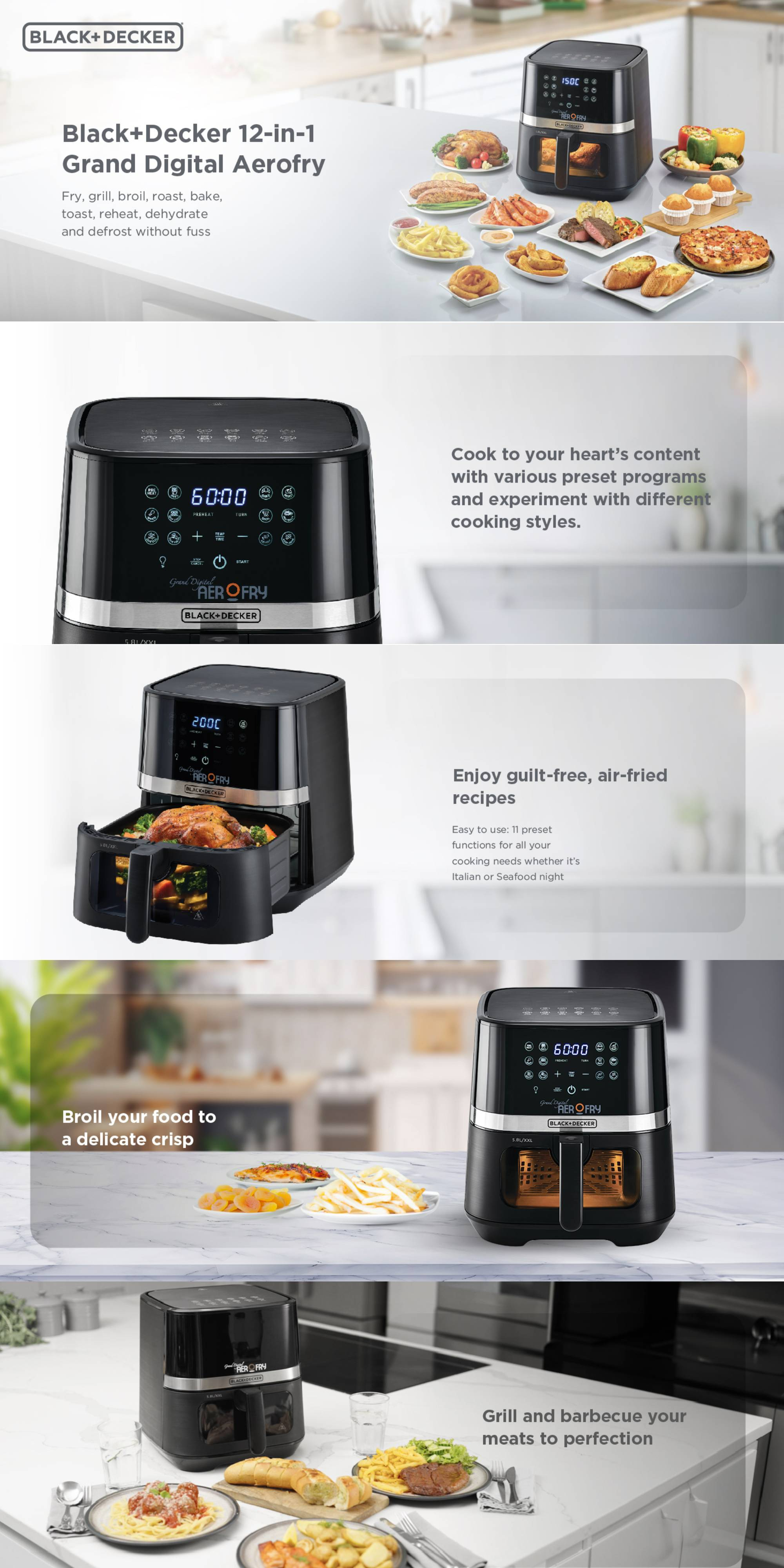 12-in-1 Digital Air Fryer, 8.5L/2Kg Capacity, Rapid Hot Air Circulation for Frying, Grilling, Baking and Broiling, Brushed Matte Finish, Viewing Window - 5.8 L 1800 W AF5800-B5 Black