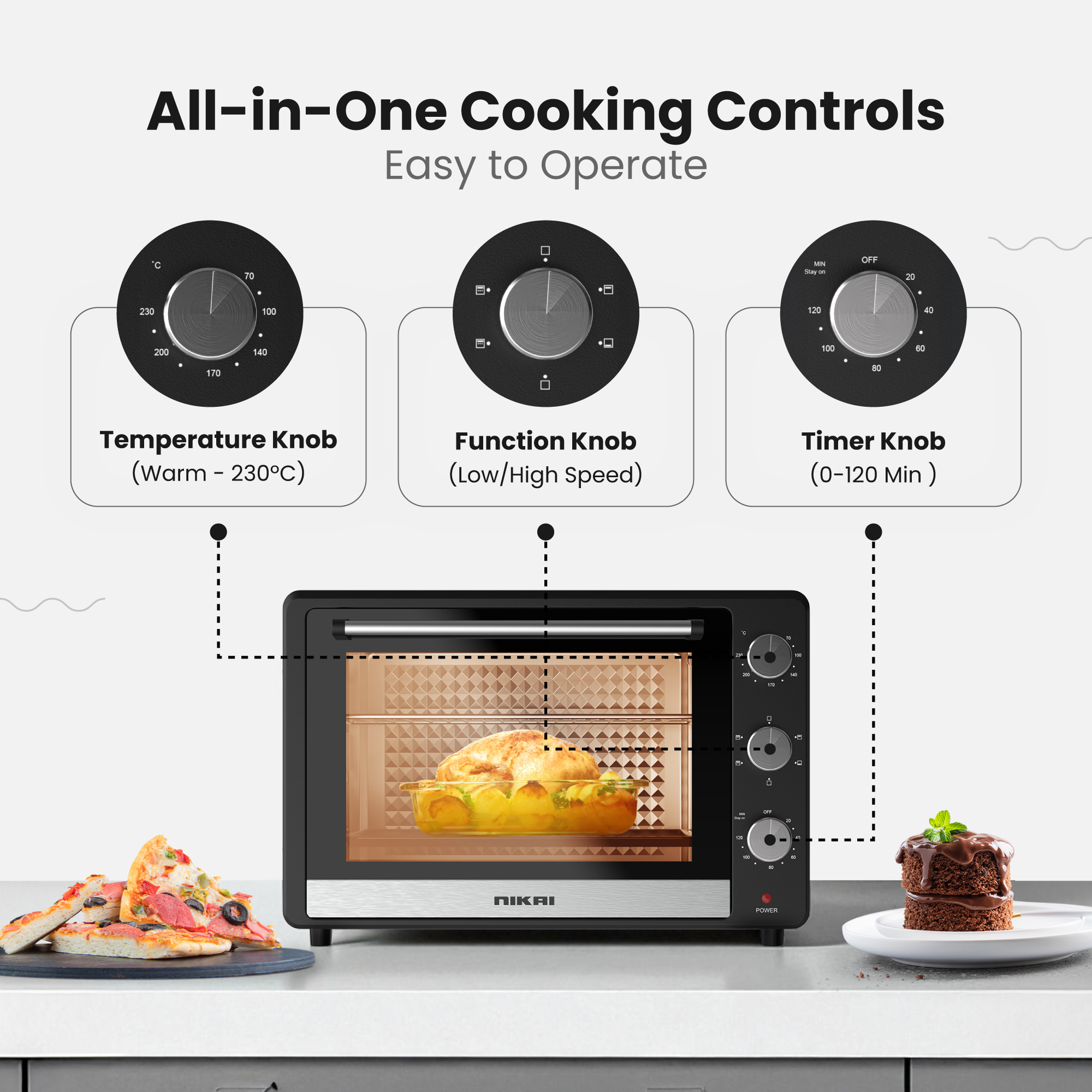 46L Electric Oven, 1800W Power, Adjustable Temperature, 7 Heating Stages, 60-Min Timer with Bell Ring, Indicator Light, Keep Warm Function, High-Efficiency Heating, Accessories Included - 46 L 1800 W NT655N2/ NT655RX2 Black