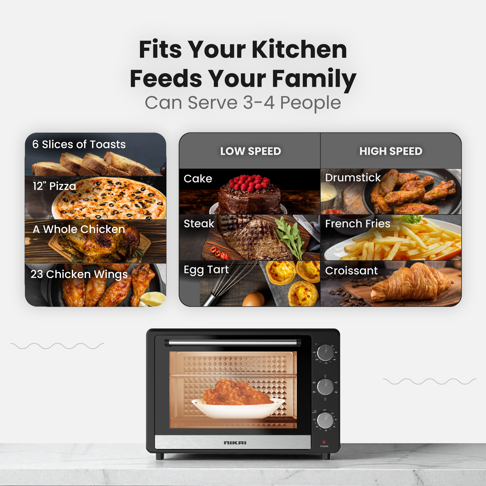 46L Electric Oven, 1800W Power, Adjustable Temperature, 7 Heating Stages, 60-Min Timer with Bell Ring, Indicator Light, Keep Warm Function, High-Efficiency Heating, Accessories Included - 46 L 1800 W NT655N2/ NT655RX2 Black