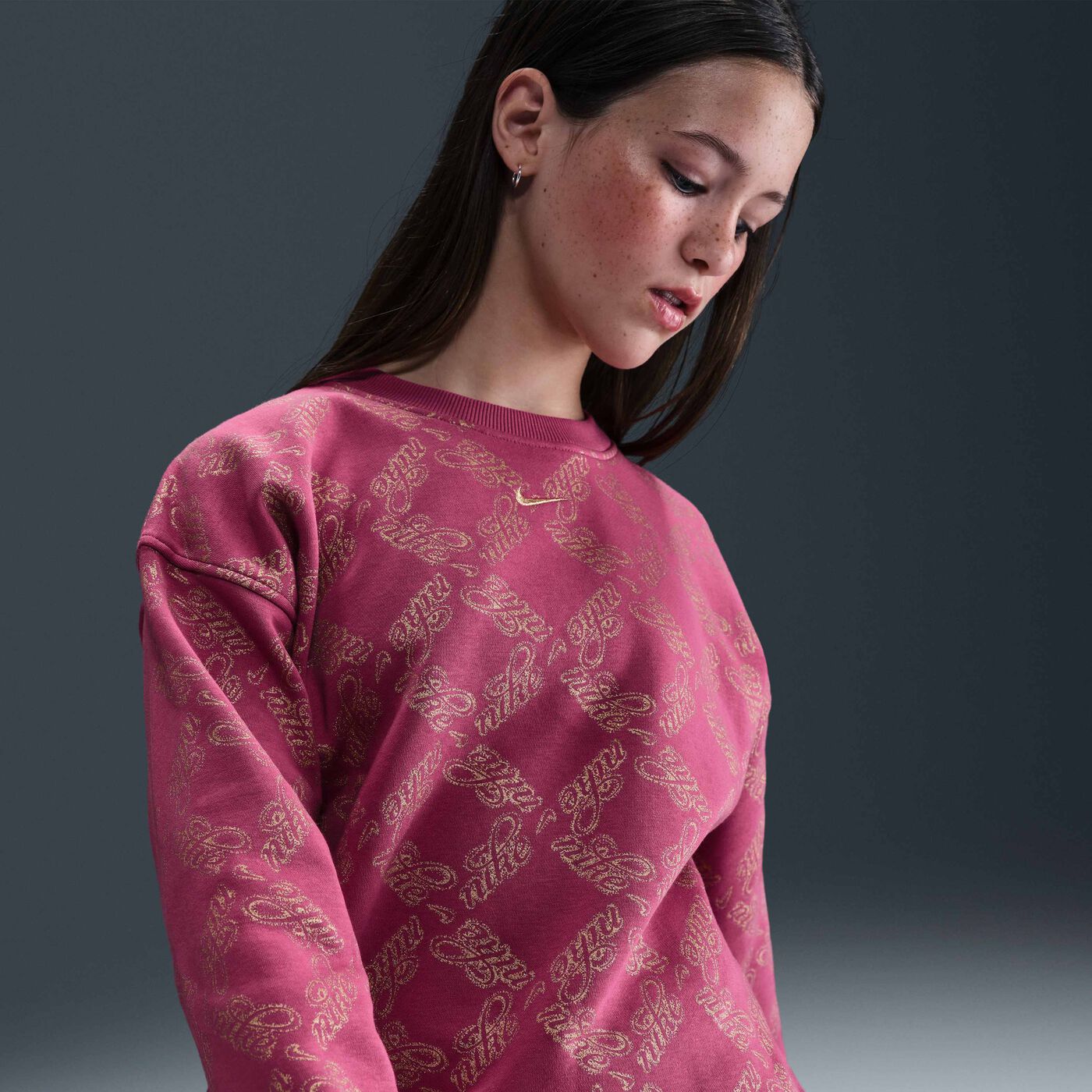 Kids' Sportswear Club Fleece Printed Crewneck Sweatshirt