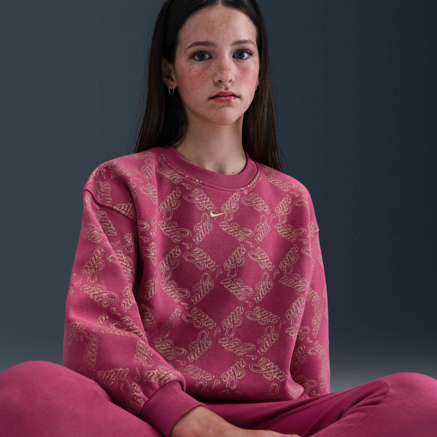 Kids' Sportswear Club Fleece Printed Crewneck Sweatshirt