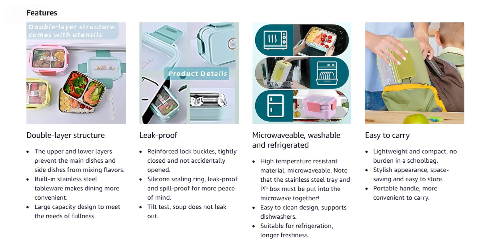 Adando Stainless Steel Lunch Box -1100ml Double Layer Microwave-Safe Bento Containers - 304 Insulated Lunch Box Insulated Leakproof - Cartoon Cute Lunch Box Ideal for Students School Toddler Kids Boys Girls with Stainless Steel Cutlery