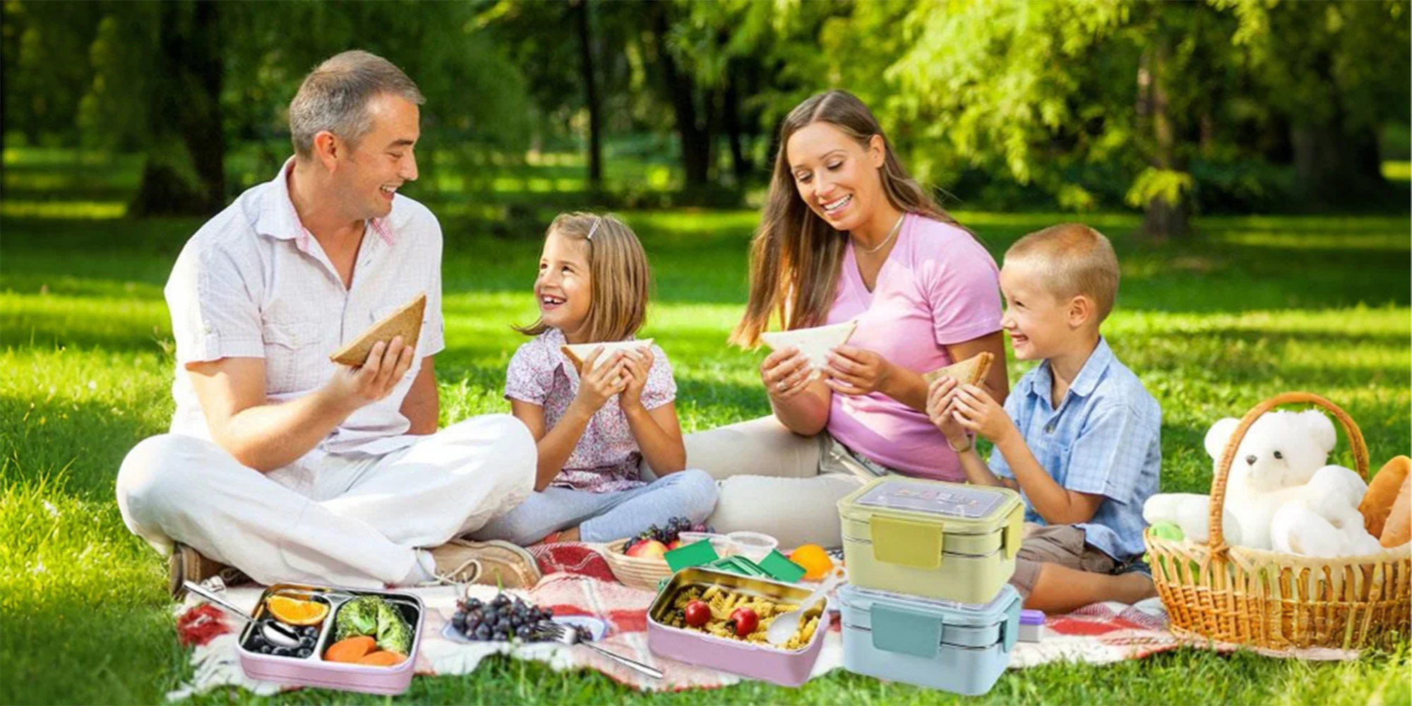 Adando Stainless Steel Lunch Box -1100ml Double Layer Microwave-Safe Bento Containers - 304 Insulated Lunch Box Insulated Leakproof - Cartoon Cute Lunch Box Ideal for Students School Toddler Kids Boys Girls with Stainless Steel Cutlery