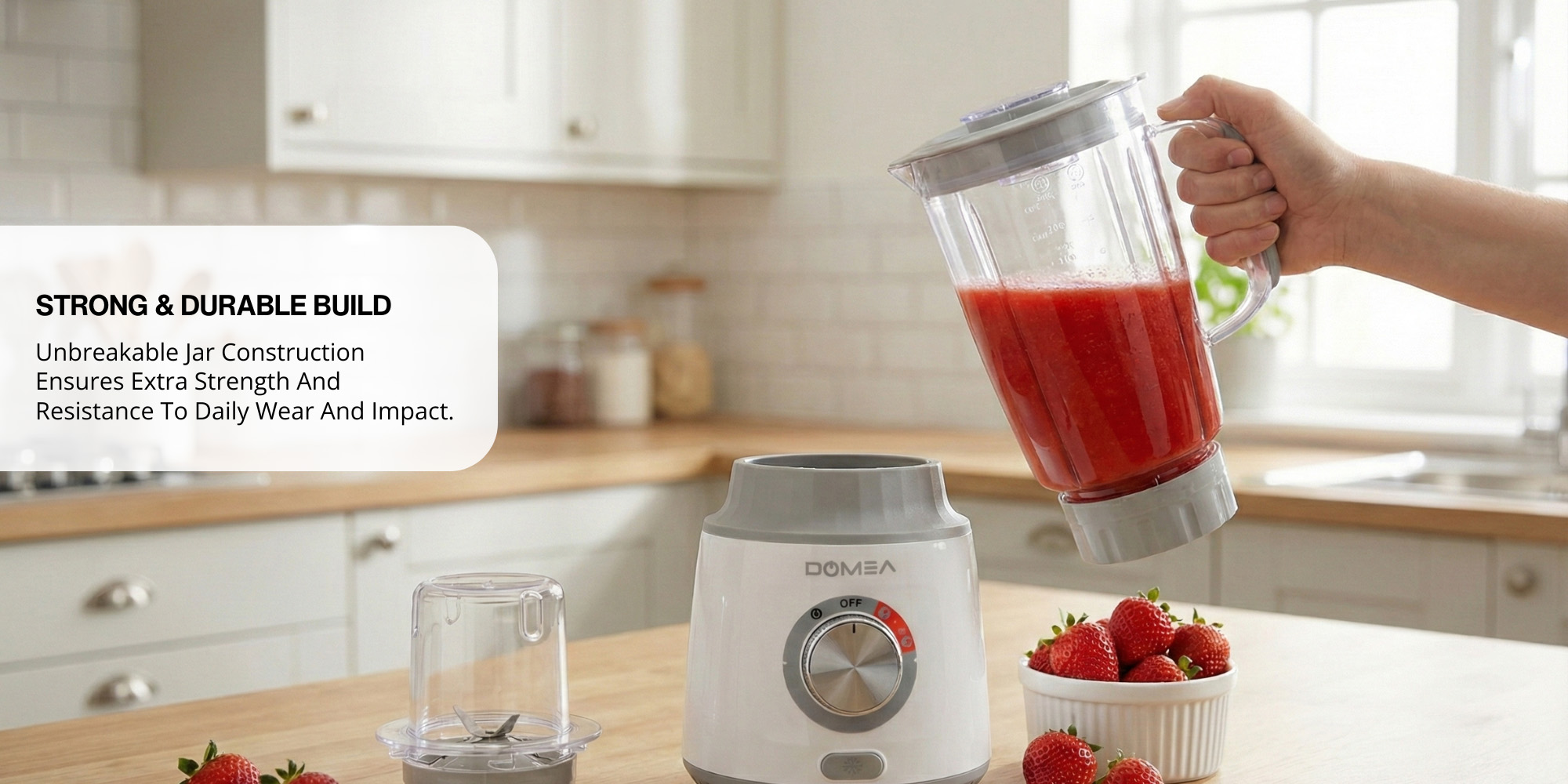 2-in-1 Blender & Grinder, 600W High-Speed Motor, 1.8L Juice Blender Jar + 300 ml Grinder Jar, 2-Speed + Pulse Function, Stainless Steel Blade, Ice Crushing, Coffee Grinding, Countertop Blender