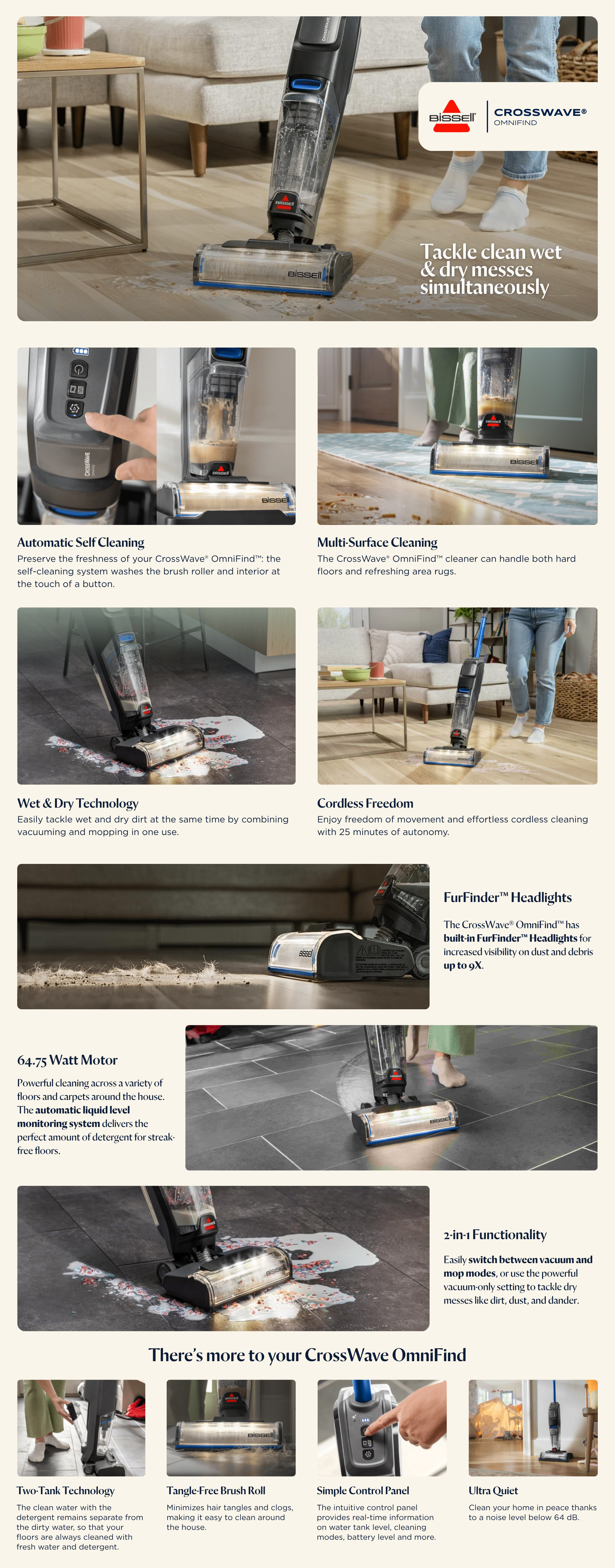 Crosswave Omnifind 4006K Cordless Wet & Dry Vacuum & Mop Powerful 2-In-1 Cleaner With Furfinder Light Feature, Tangle-Free Technology & Self-Cleaning | 2 Years Warranty 600 ml 64.75 W 4006K Blue