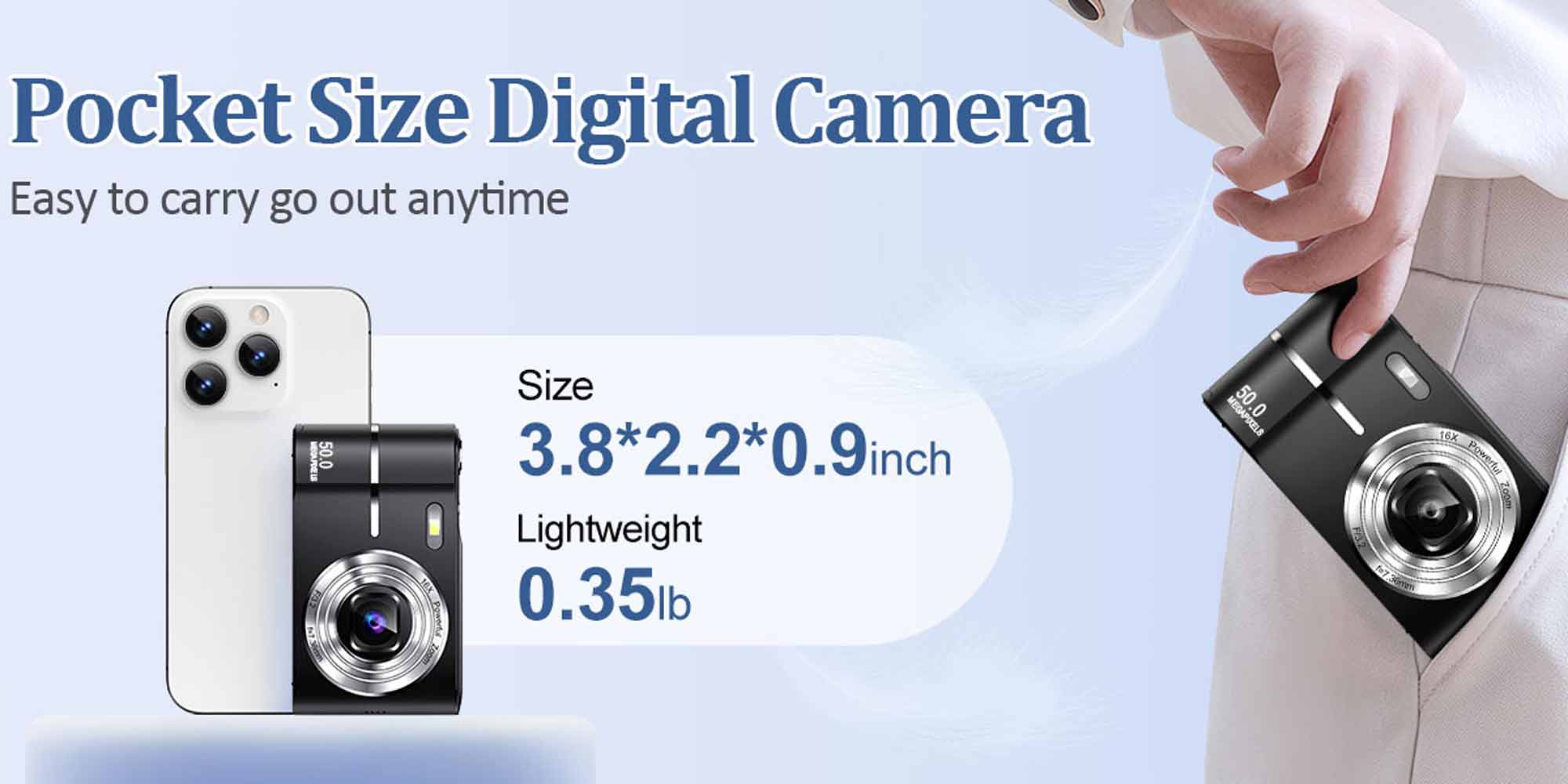 Digital Camera, 50MP Full HD 1080P Camera with 16x Zoom Anti-Shake, Compact Camera for Teens Girls Boys, Kids Camera with 32GB SD Card