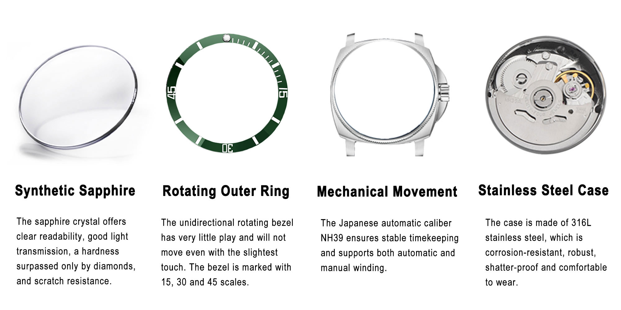 New Men's Mechanical Automatic Watches, Stainless Steel Frame, Equipped With Sapphire Glass Surface, Imported NH39 Movement, Silver-Green Dial With Green Nylon Strap, Fashionable And Luxurious PD1736