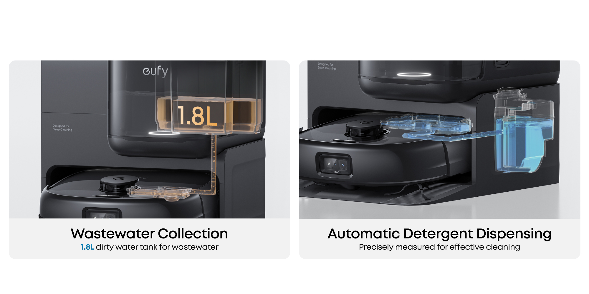 eufy Robot Vacuum Omni E28, HydroJet™ System, Portable Deep Cleaner, Turbo Suction, DuoSpiral™ Detangle Brushes, CornerRover™ Arm 40 W T2352V11 black