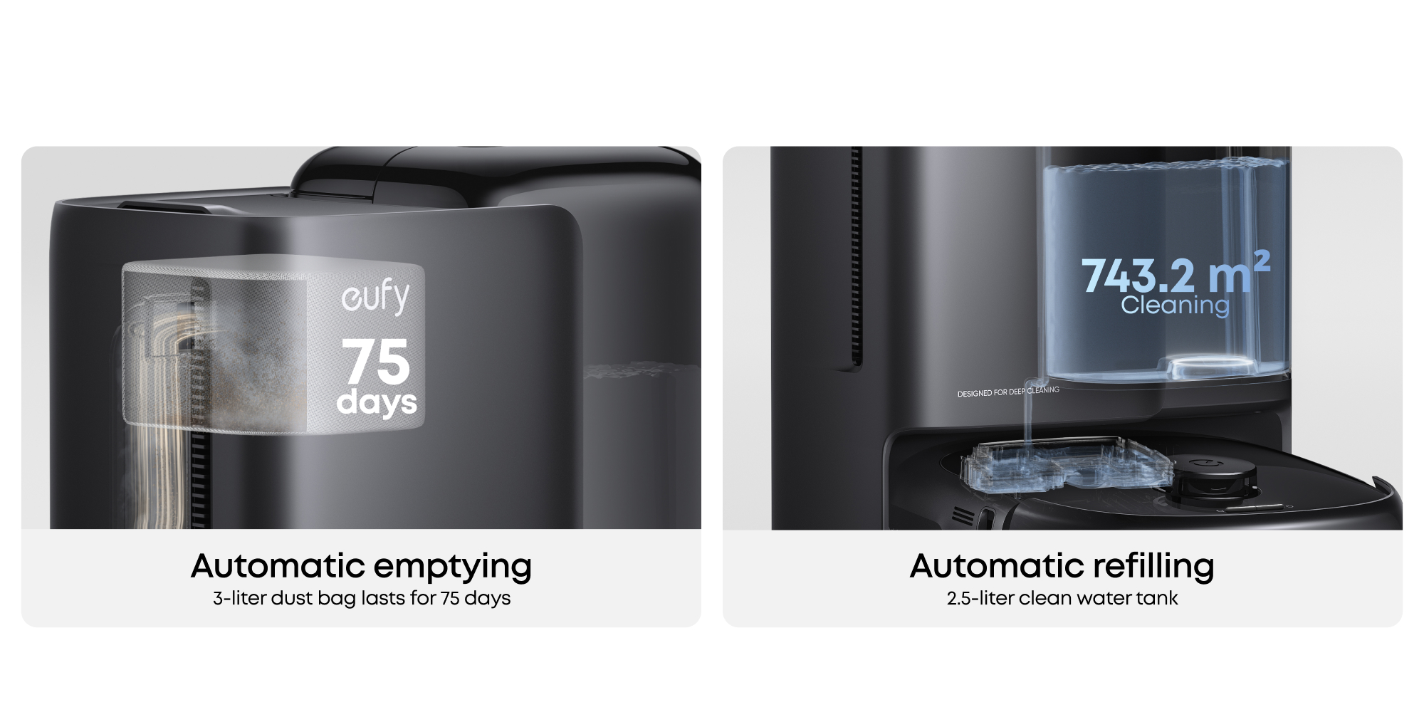 E25 Omni Robot Vacuum Cleaner with Mop, HydroJet System, 20,000 Pa Turbo Powerful Suction, Zero Tangling, Corner-to-Edge Deep Cleaning and Mop Lifting, with Auto All-In-One Station 60 W T2353 Black