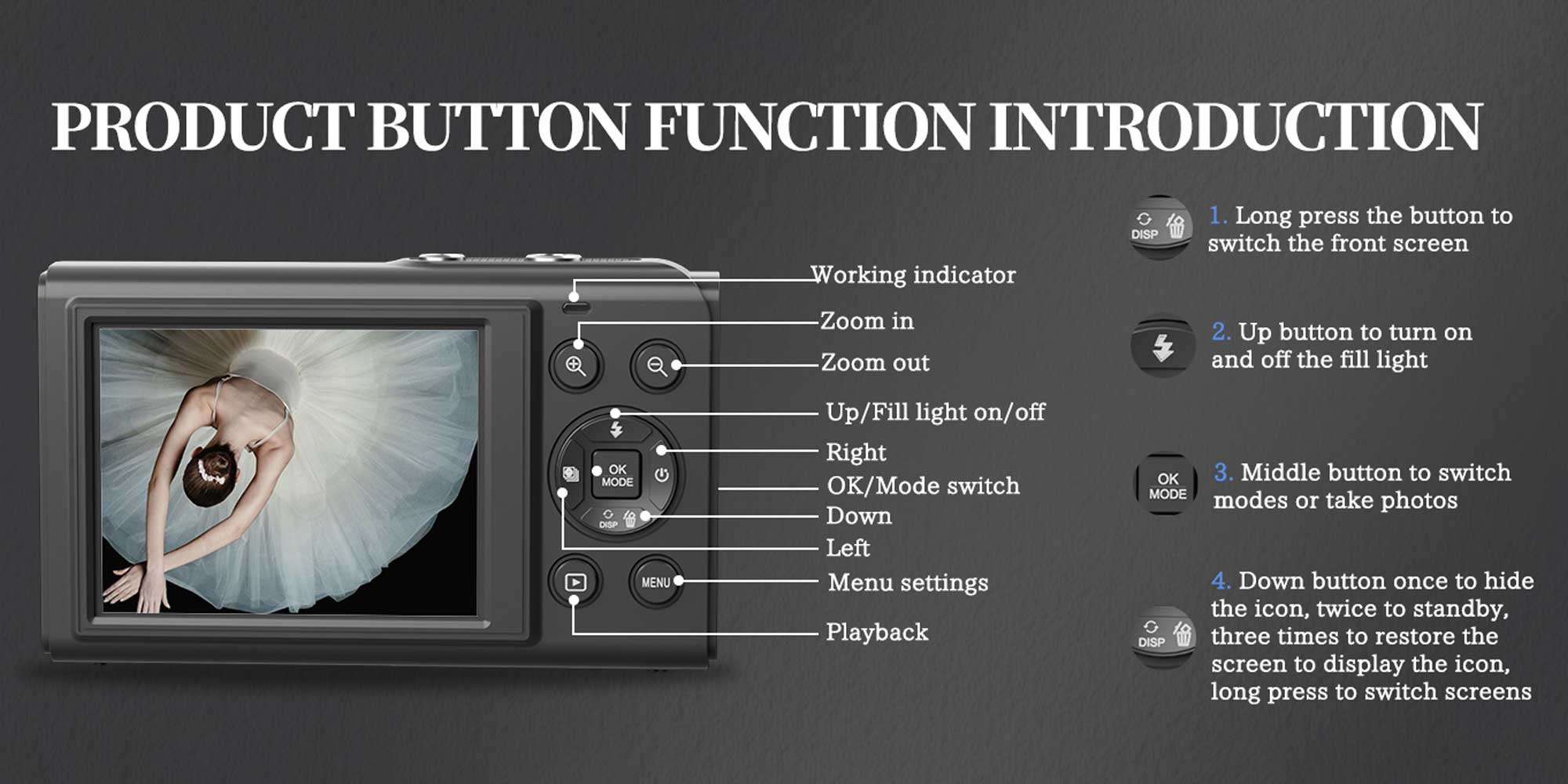 5K dual-screen digital camera, 18x digital zoom, suitable for teenage Vlog shooting, 80MP portable beginner camera, with 32GB memory card included