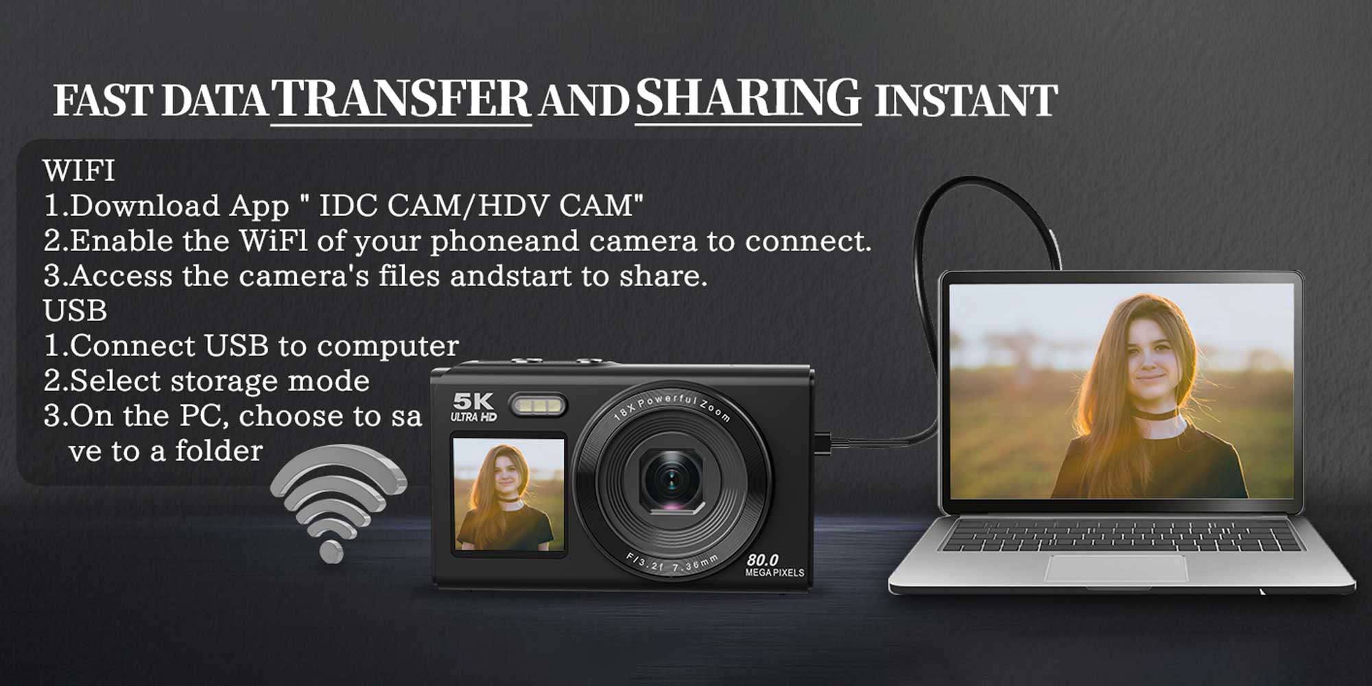 5K dual-screen digital camera, 18x digital zoom, suitable for teenage Vlog shooting, 80MP portable beginner camera, with 32GB memory card included