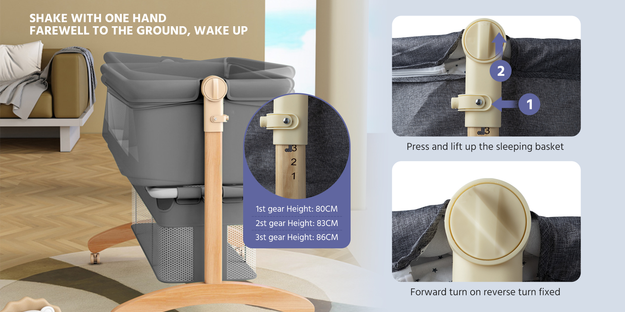 Baby Bedside Bassinet Toddler Bedside Crib with Wheels and Storage Basket Bedside Sleeper for Newborn Foldable Baby Crib with Mosquito Net and Adjustable Heigt for 0-3 Years Old Toddler