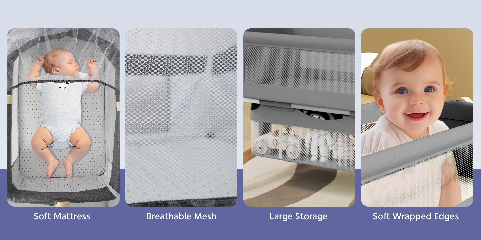 Baby Bedside Bassinet Toddler Bedside Crib with Wheels and Storage Basket Bedside Sleeper for Newborn Foldable Baby Crib with Mosquito Net and Adjustable Heigt for 0-3 Years Old Toddler