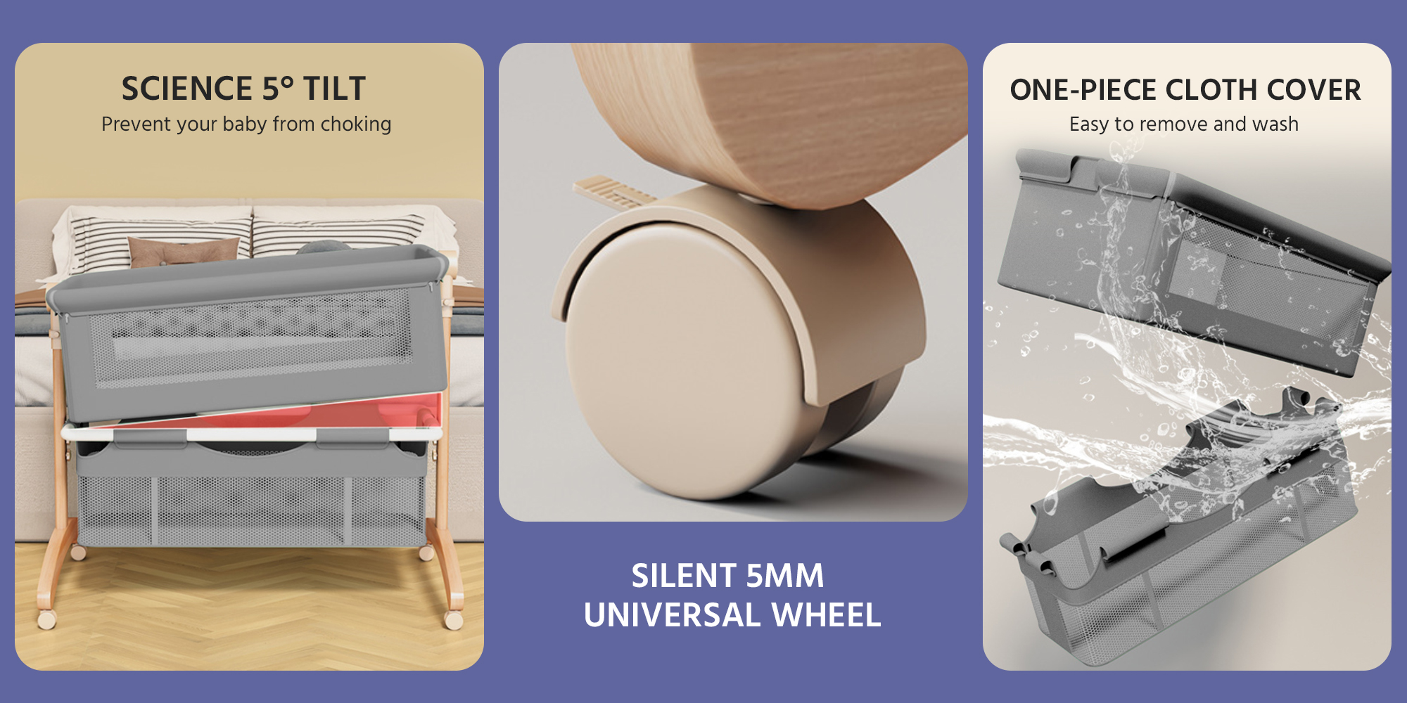 Baby Bedside Bassinet Toddler Bedside Crib with Wheels and Storage Basket Bedside Sleeper for Newborn Foldable Baby Crib with Mosquito Net and Adjustable Heigt for 0-3 Years Old Toddler