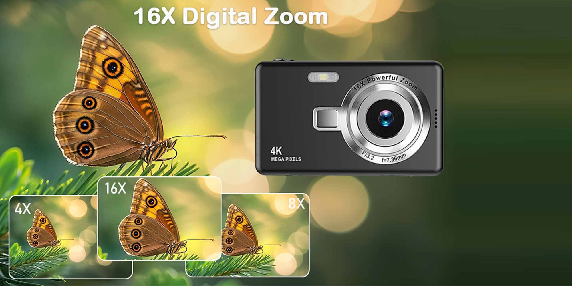 4K Digital Camera | Anti-Shake Camcorder | 16x Optical Zoom | 1080P HD Video | 32GB TF Card | Portable Black Point-and-Shoot Camera