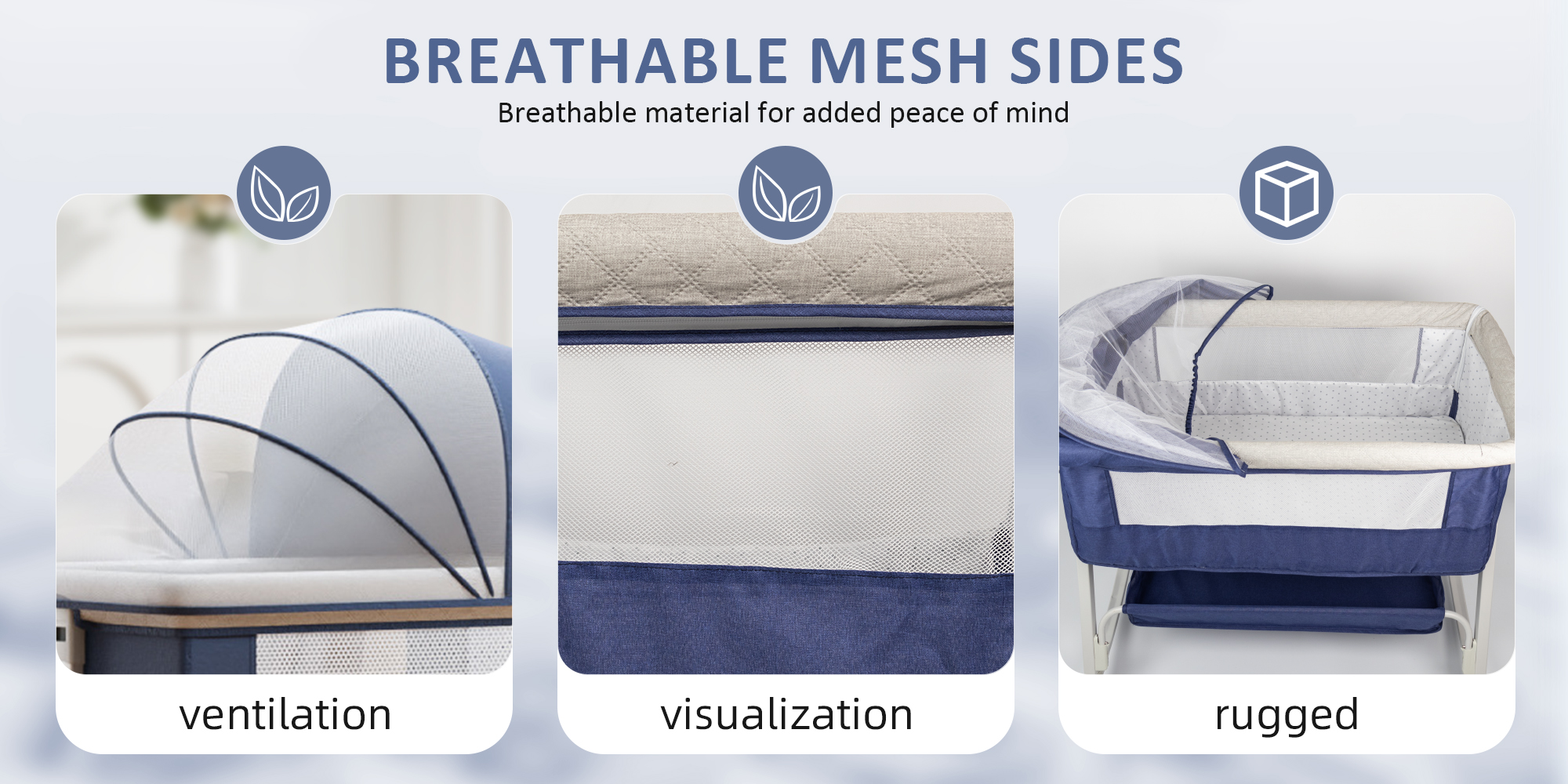 Baby Bassinet Bedside Sleeper, Baby Crib, Easy Folding Portable Baby Sleeping Bed, Rocking Bassinets with Mattress Mosquito Net for Infant Newborn (Blue)