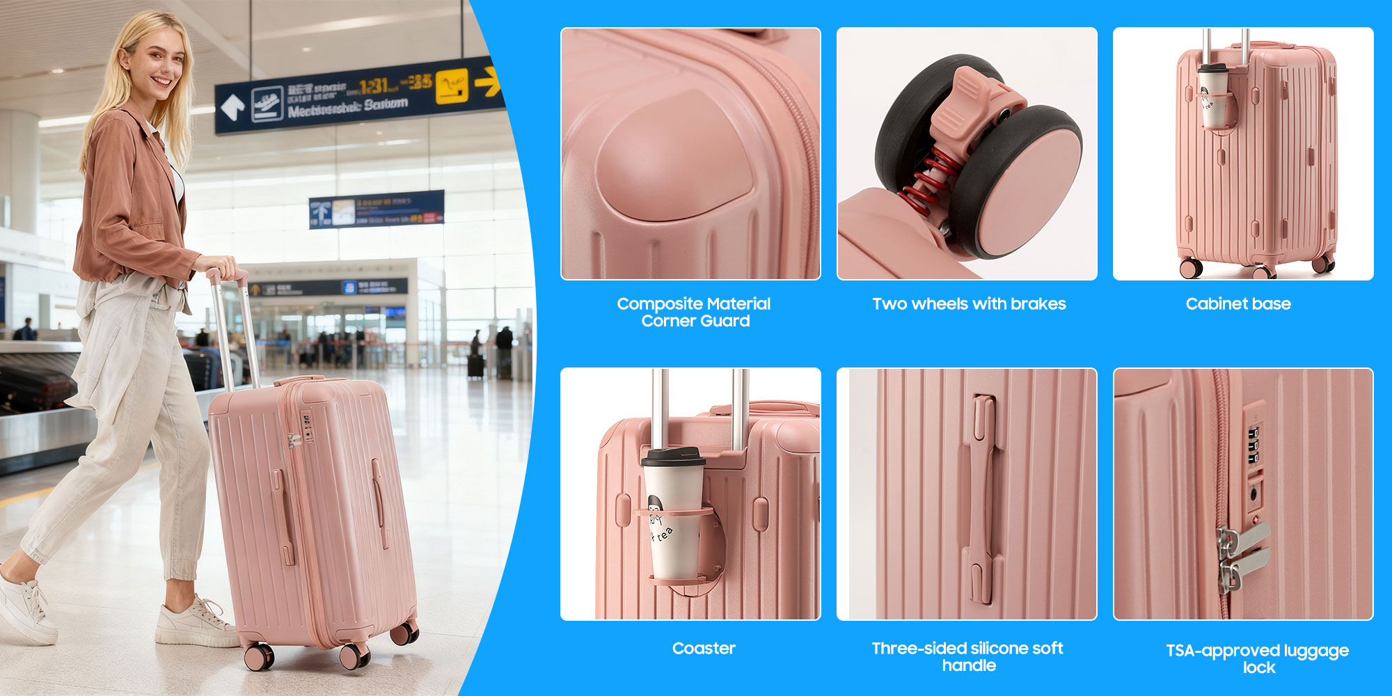 7610 purple color small size suitcase ABS mix PC Suitcase Trunk case check in luggage 22 inch with TSA travel case