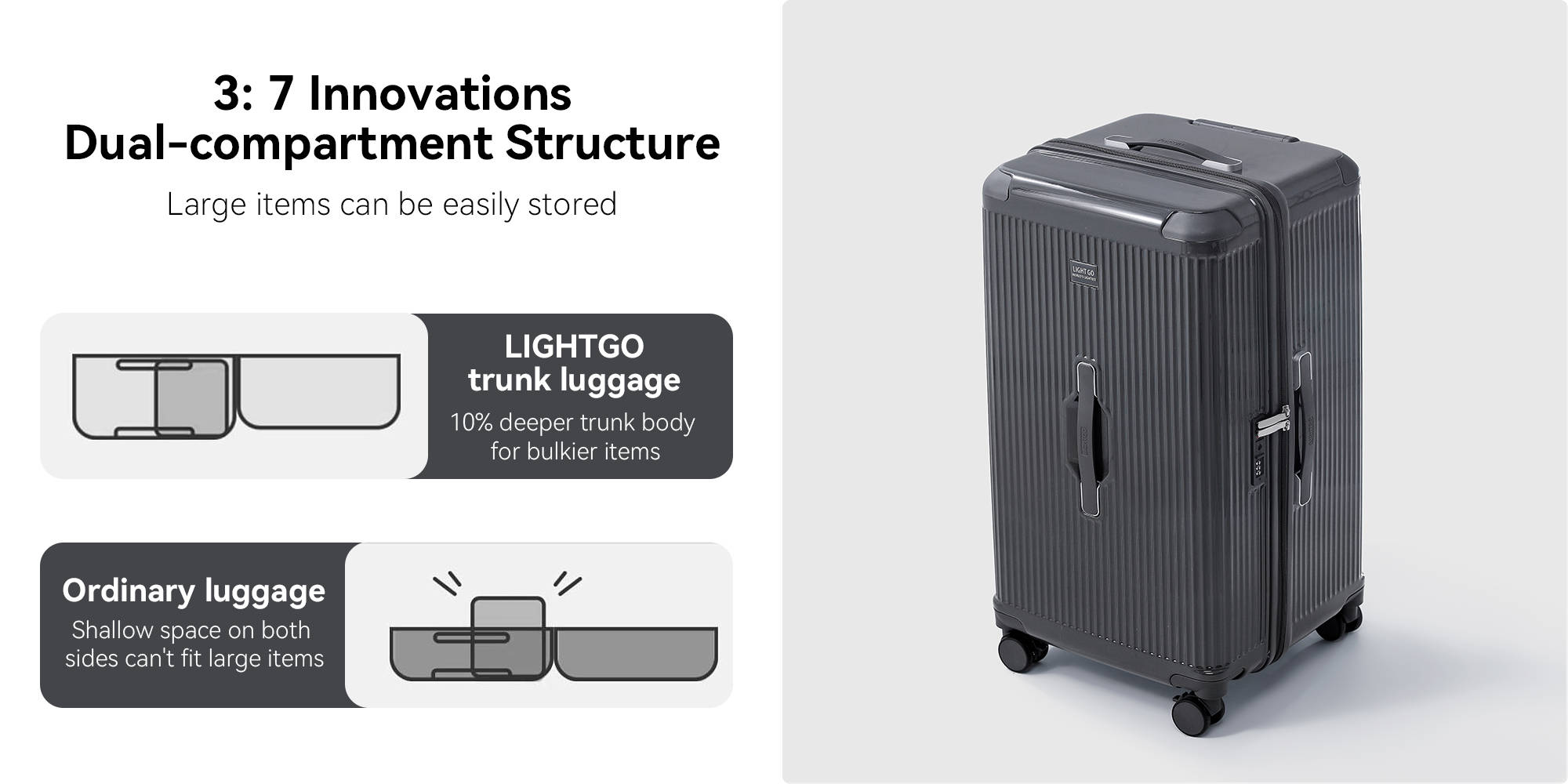 7672 Carbon Grey middle size suitcase PC Suitcase Trunk case check in luggage 28 inch with TSA travel case YKK zipper