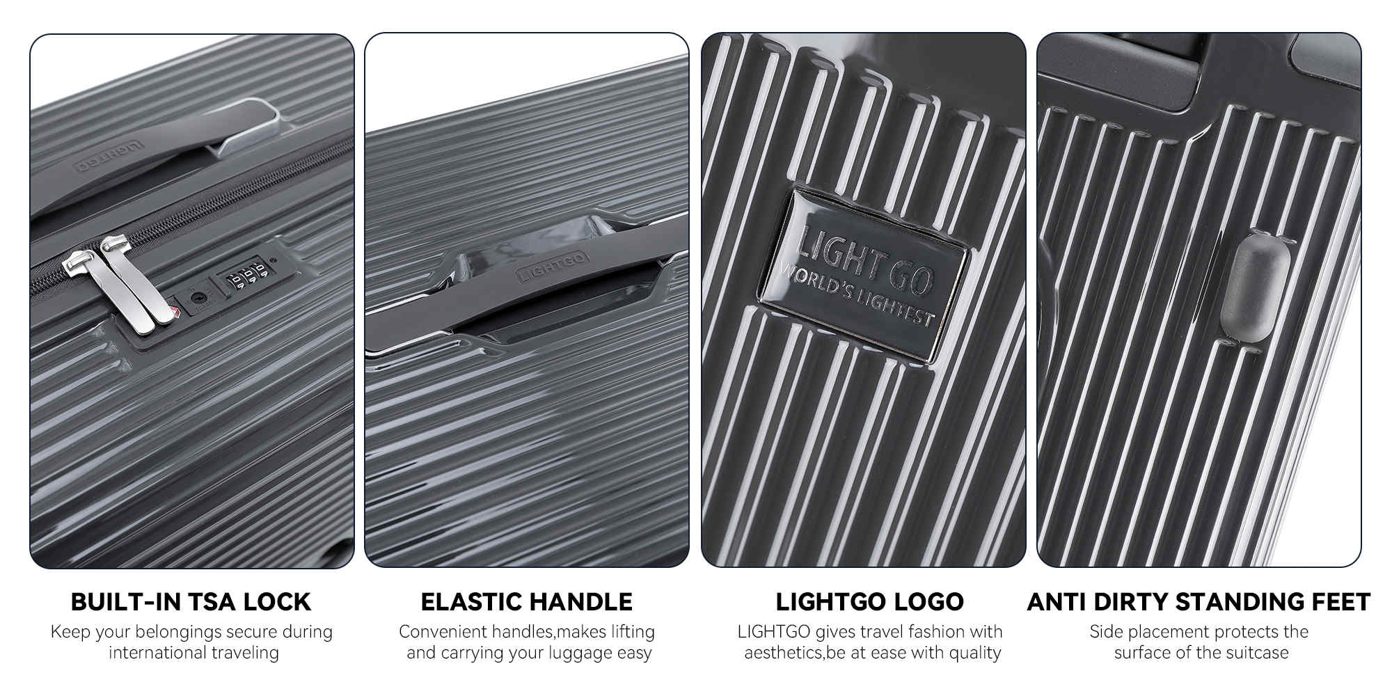 7672 Carbon Grey middle size suitcase PC Suitcase Trunk case check in luggage 28 inch with TSA travel case YKK zipper