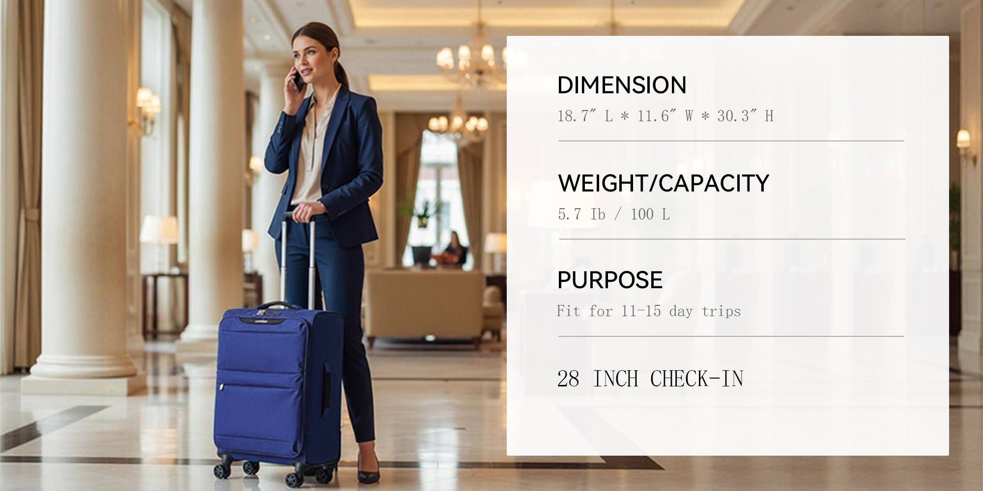 6947 large size Suitcase check in Suitcase soft spinner luggage 28inch with TSA lock waterproof zipper travel case navy color ultra-light case with half expandable