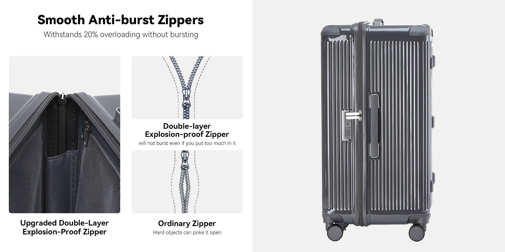 7672 Carbon Grey small size suitcase PC Suitcase Trunk case check in luggage 22 inch with TSA travel case YKK zipper