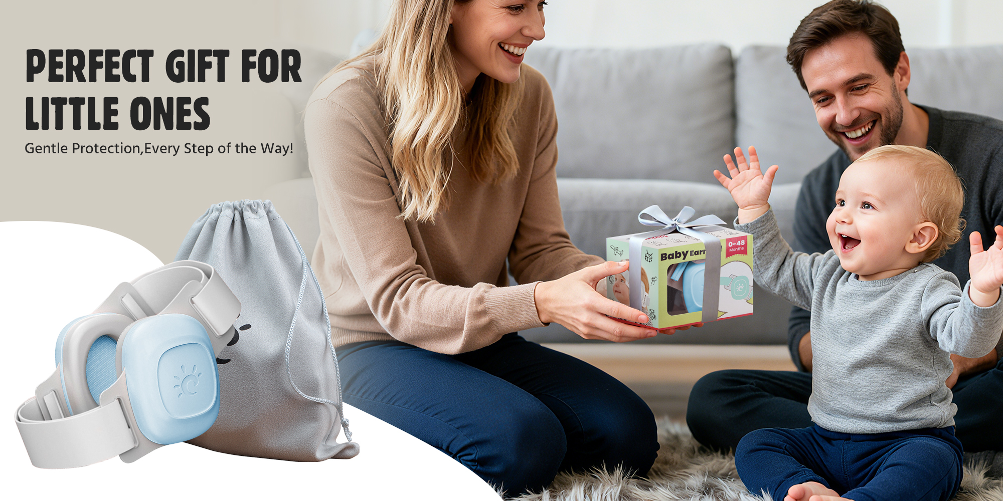 Baby Ear Muffs, Baby Headset, Baby Plane Ear Muffs Noise Protection for Infant and Babies 0- 48 Months, Baby Earplug, 24dB Sound Reduction, Adjustable Ear Muffs for Ear Protection, Hearing Damage & Improves Sleep,Travel (Blue)