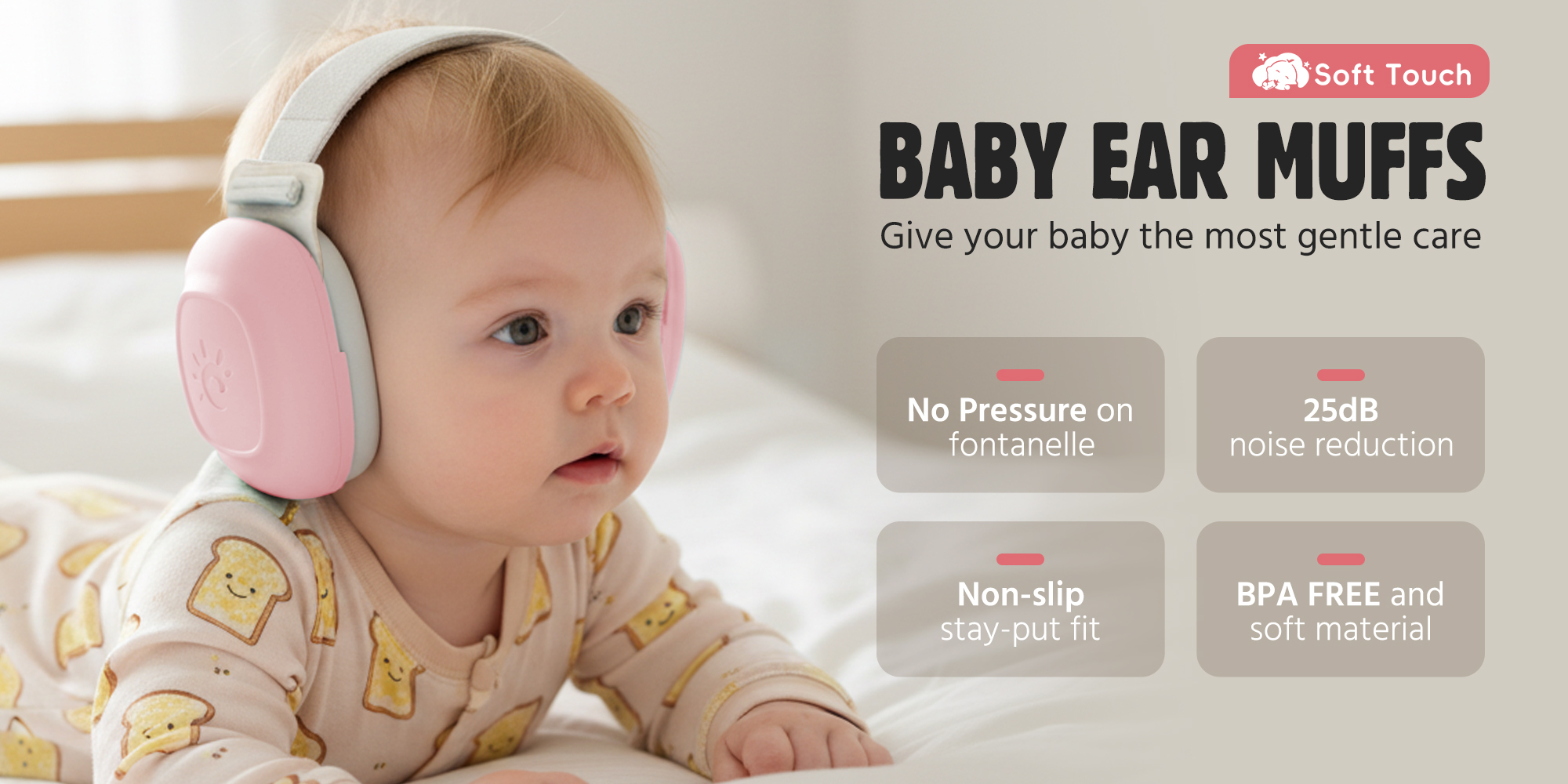 Baby Ear Muffs, Baby Headset, Baby Plane Ear Muffs Noise Protection for Infant and Babies 0- 48 Months, Baby Earplug, 24dB Sound Reduction, Adjustable Ear Muffs for Ear Protection, Hearing Damage & Improves Sleep,Travel (Pink)