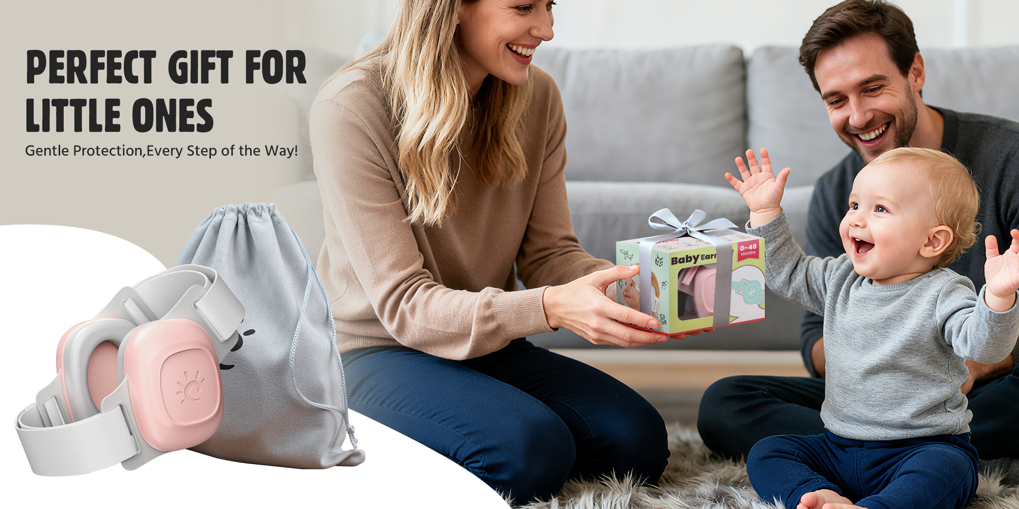 Baby Ear Muffs, Baby Headset, Baby Plane Ear Muffs Noise Protection for Infant and Babies 0- 48 Months, Baby Earplug, 24dB Sound Reduction, Adjustable Ear Muffs for Ear Protection, Hearing Damage & Improves Sleep,Travel (Pink)