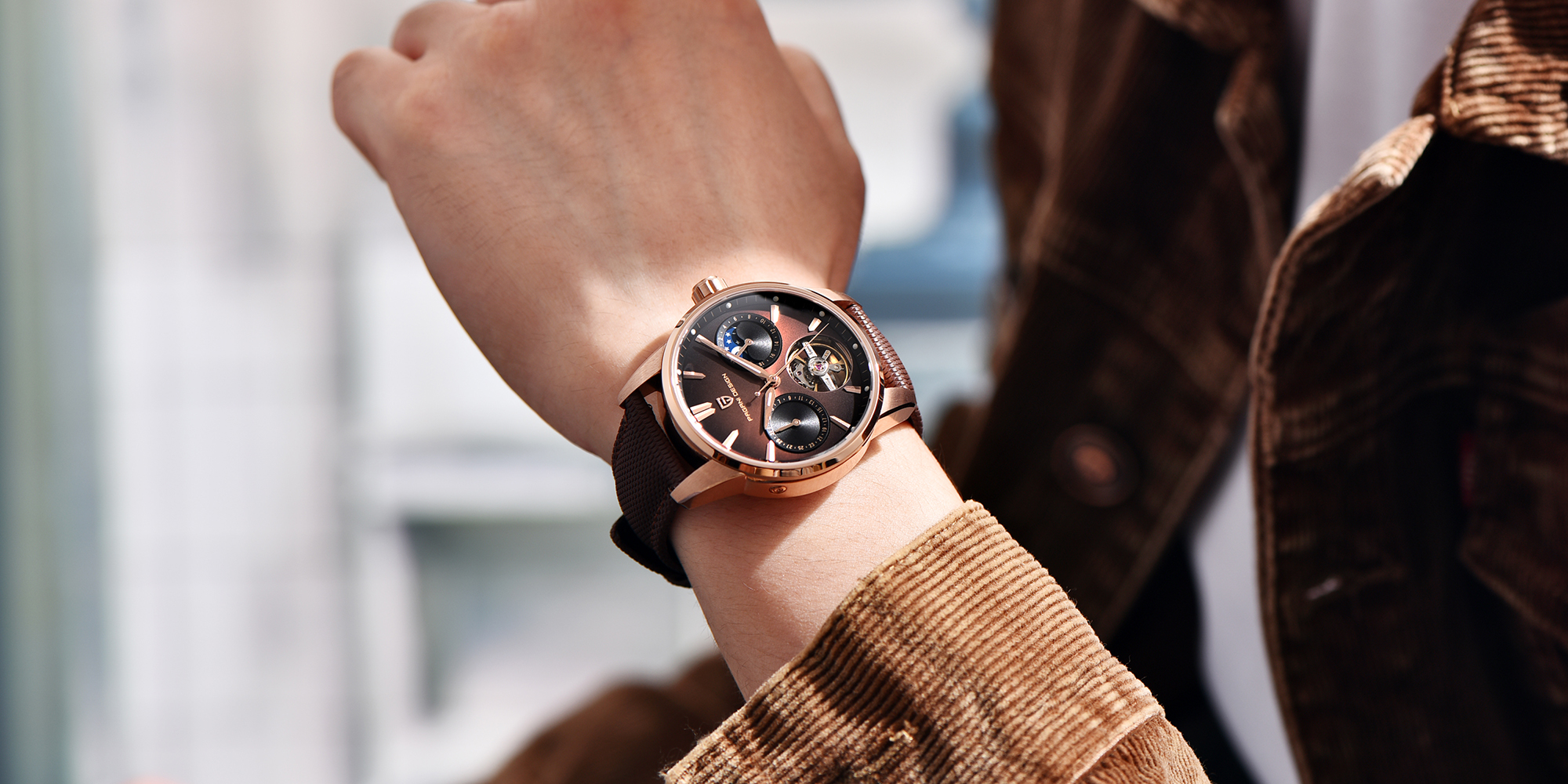 New Men's Business Mechanical Watch, 41mm Waterproof Stainless Steel Case, Imported Automatic Movement, Dynamic Gyro Dial, Luminous Hands, High-End Quality PD YS021