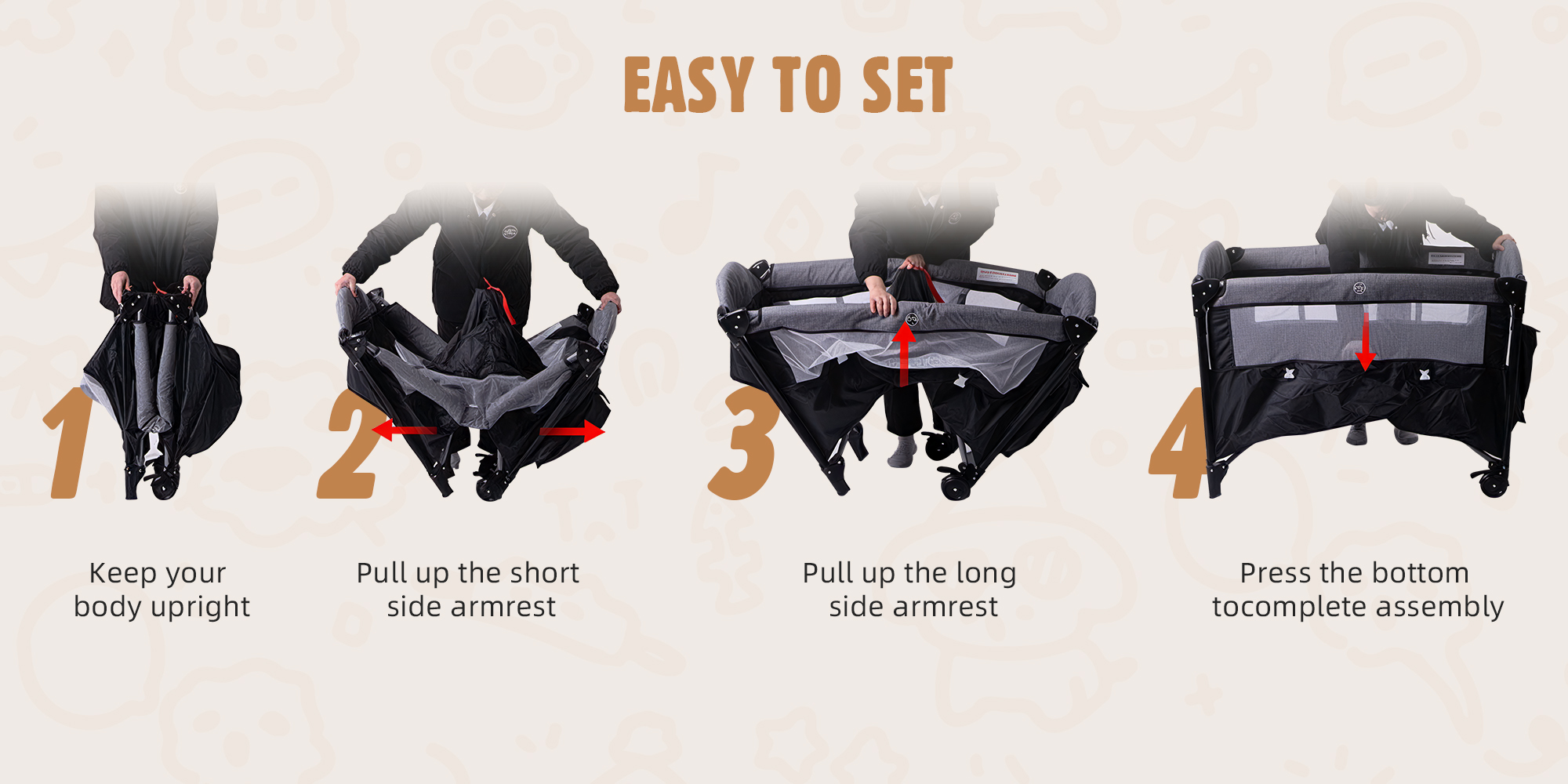 2 In 1 Baby Crib, Portable Toddler Playard, Foldable Baby Cot Travel Crib, Featuring Breathable Mesh Sides, Nursery Center for Infant with Carry Bag (Beige)