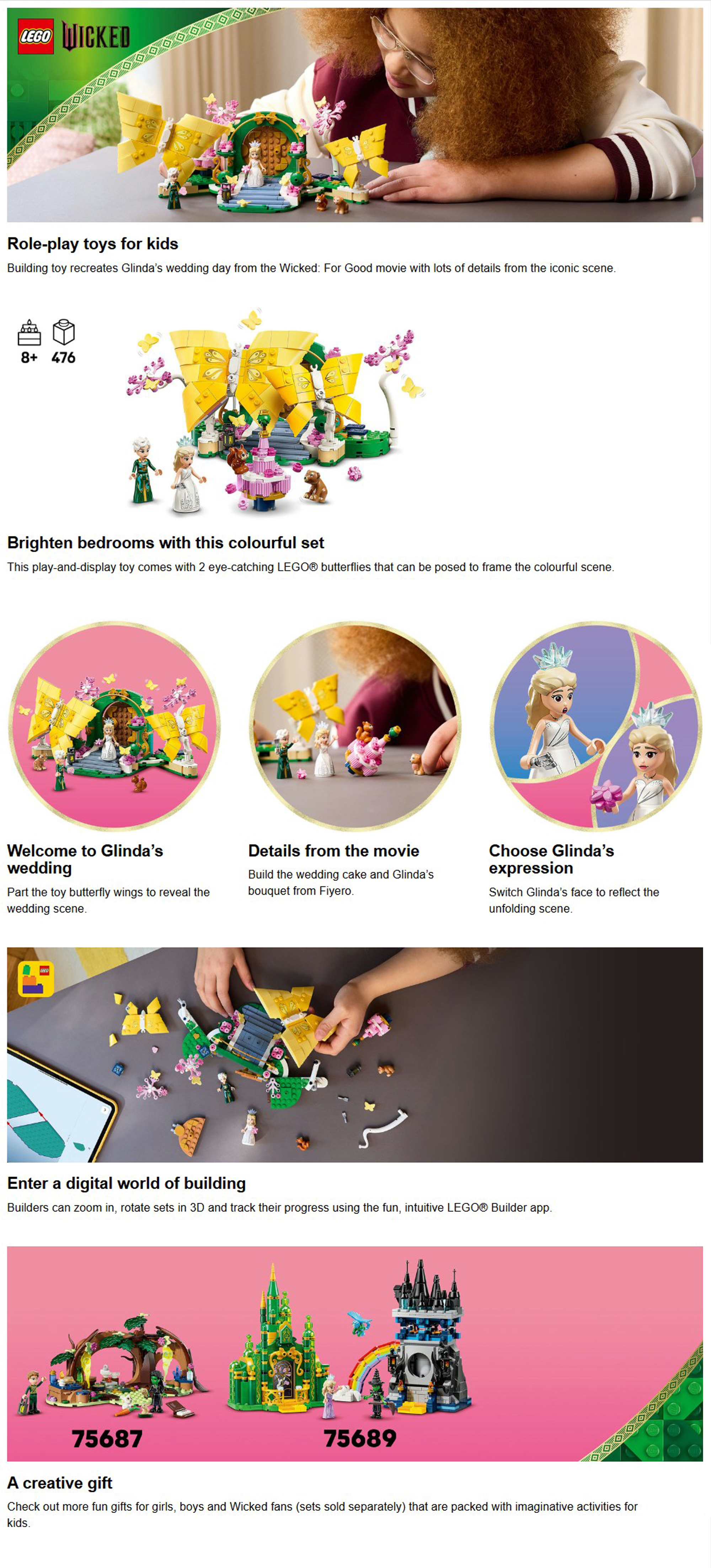 Wicked Glinda’S Wedding Day With Butterfly Toys 75688 (Age 8+, 476 Pieces)