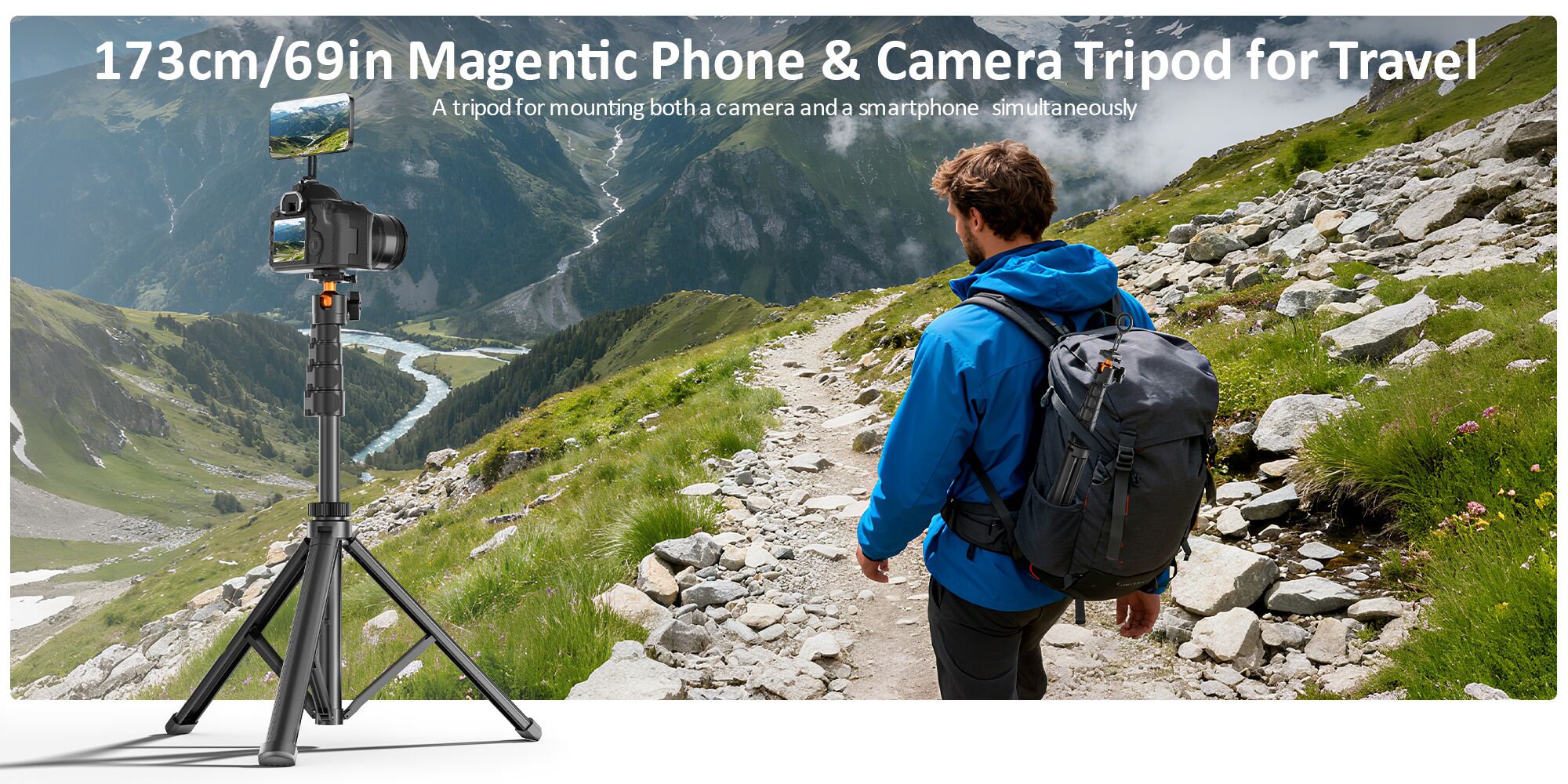 173cm Upgraded Magnetic Phone Camera Tripod Stand with Remote & Phone Holder, Tripod for Travel/Video Recording,Tall Smartphone Tripod Compatible with iPhone/Android/Projector/Photography Light/Camera