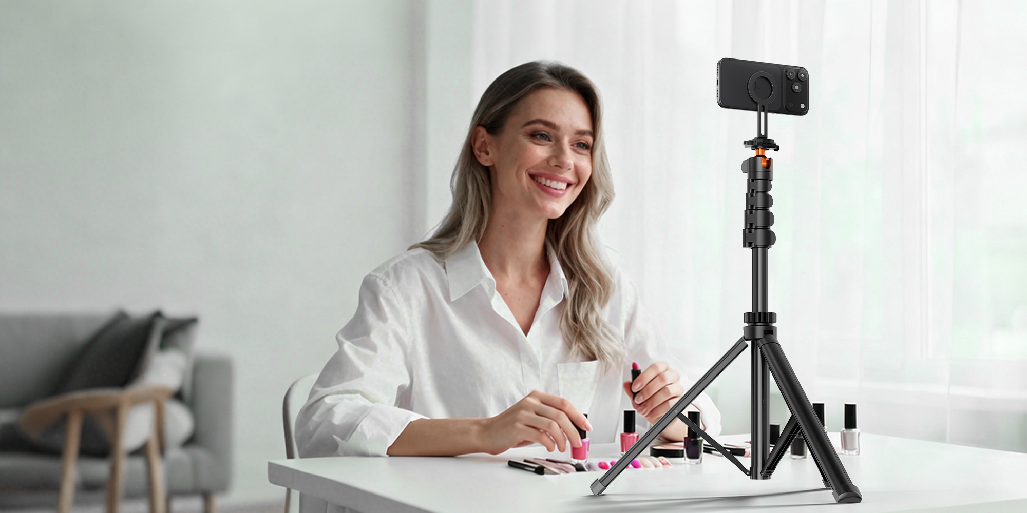 173cm Upgraded Magnetic Phone Camera Tripod Stand with Remote & Phone Holder, Tripod for Travel/Video Recording,Tall Smartphone Tripod Compatible with iPhone/Android/Projector/Photography Light/Camera