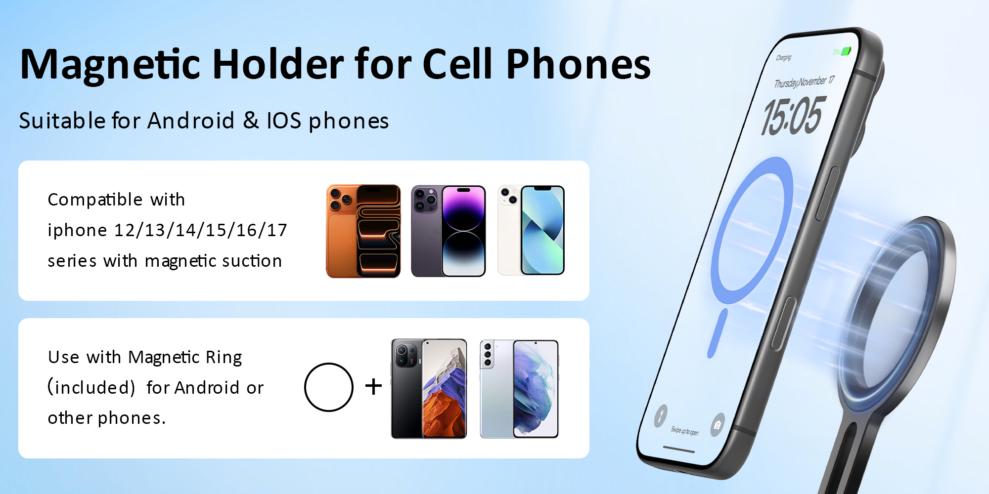 173cm Upgraded Magnetic Phone Camera Tripod Stand with Remote & Phone Holder, Tripod for Travel/Video Recording,Tall Smartphone Tripod Compatible with iPhone/Android/Projector/Photography Light/Camera