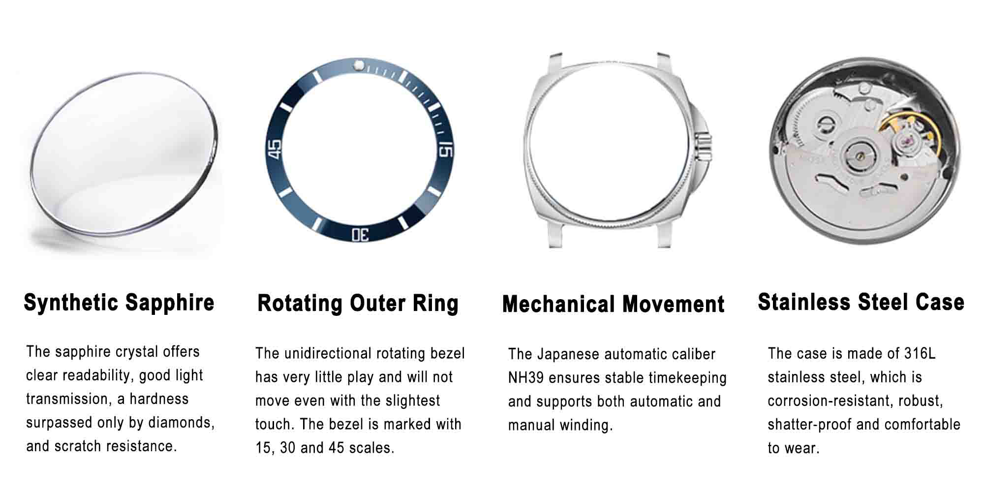 Men's Mechanical Skeleton Watch, Casual Men's Wristwatch, 43mm Stainless Steel Mechanical Skeleton, Skeleton Case Back, Luminous Hands PD1736