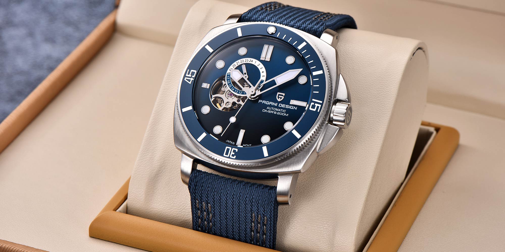 Men's Mechanical Skeleton Watch, Casual Men's Wristwatch, 43mm Stainless Steel Mechanical Skeleton, Skeleton Case Back, Luminous Hands PD1736