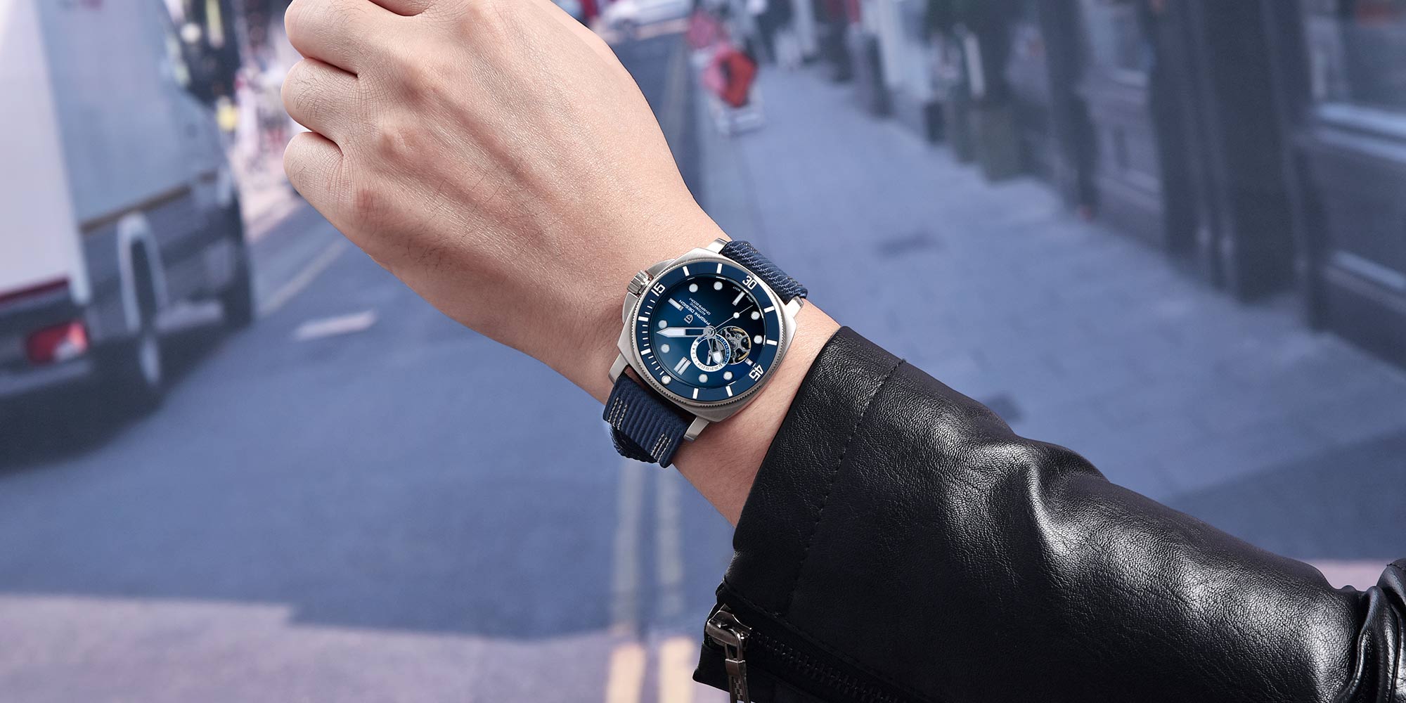 Men's Mechanical Skeleton Watch, Casual Men's Wristwatch, 43mm Stainless Steel Mechanical Skeleton, Skeleton Case Back, Luminous Hands PD1736