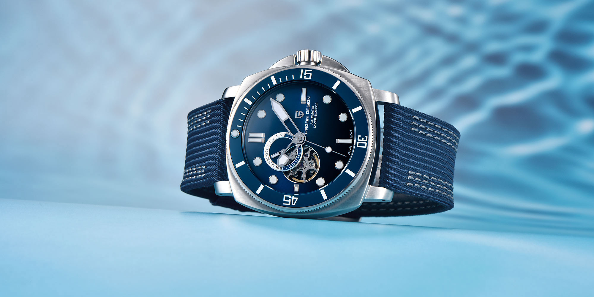 Men's Mechanical Skeleton Watch, Casual Men's Wristwatch, 43mm Stainless Steel Mechanical Skeleton, Skeleton Case Back, Luminous Hands PD1736