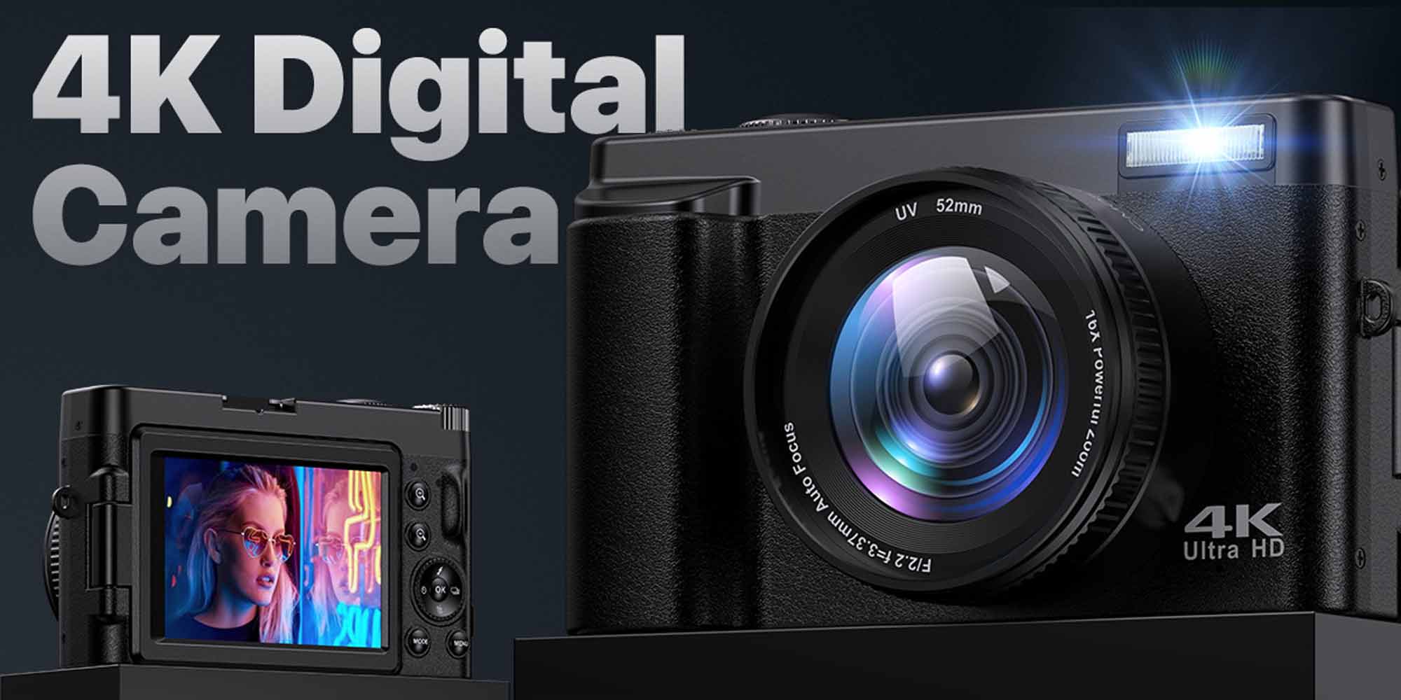 4K Digital Camera for Photography - Autofocus 48MP Vlogging Camera - 180 Degree Flip Screen - 16X Digital Zoom - 4K Record Video - 32GB SD Card